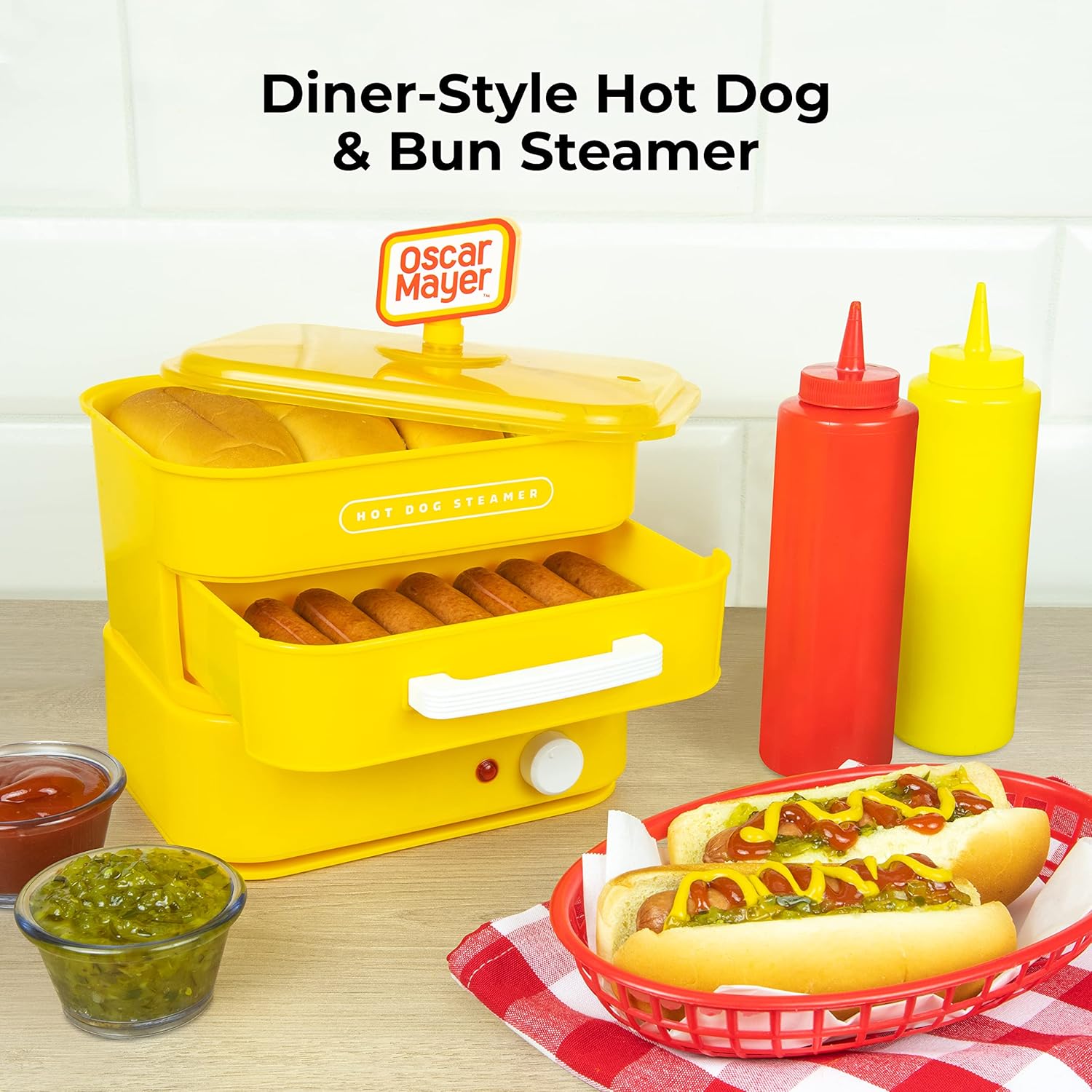 Nostalgia Extra Large Diner-Style Coca-Cola Hot Dog Steamer and Bun Warmer, 24 Hot Dog and 12 Bun Capacity, Steam Bratwursts, Sausages, Vegetables, Fish, Dumplings, Red