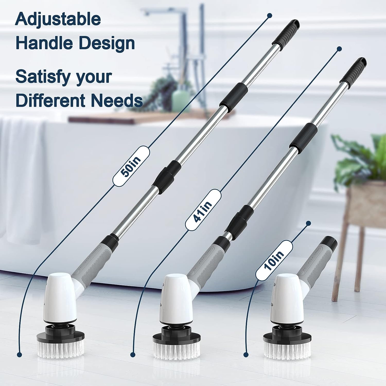Cordless Electric Spin Scrubber,Cleaning Brush Scrubber for Home, 400RPM/Mins-8 Replaceable Brush Heads-90Mins Work Time,3 Adjustable Size,2 Adjustable Speeds for Bathroom Shower Bathtub Glass Car