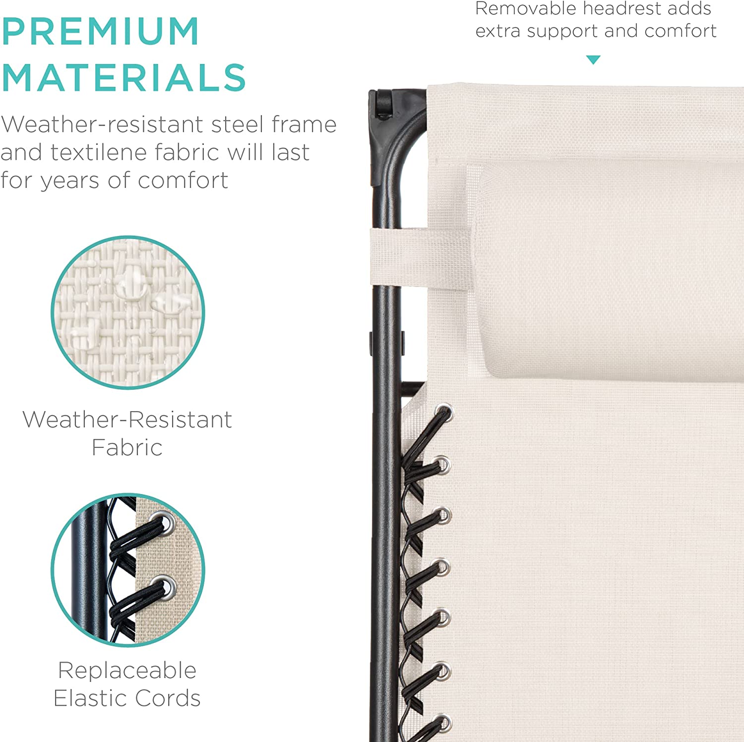 Folding Zero Gravity Outdoor Recliner Patio Lounge Chair w/Adjustable Canopy Shade, Headrest, Side Accessory Tray, Textilene Mesh - Beige