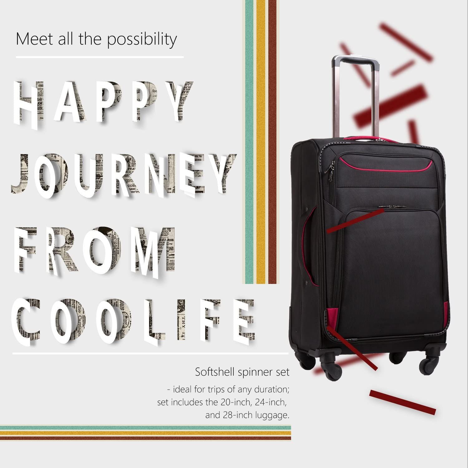 Luggage 3 Piece Set Suitcase Spinner Softshell lightweight