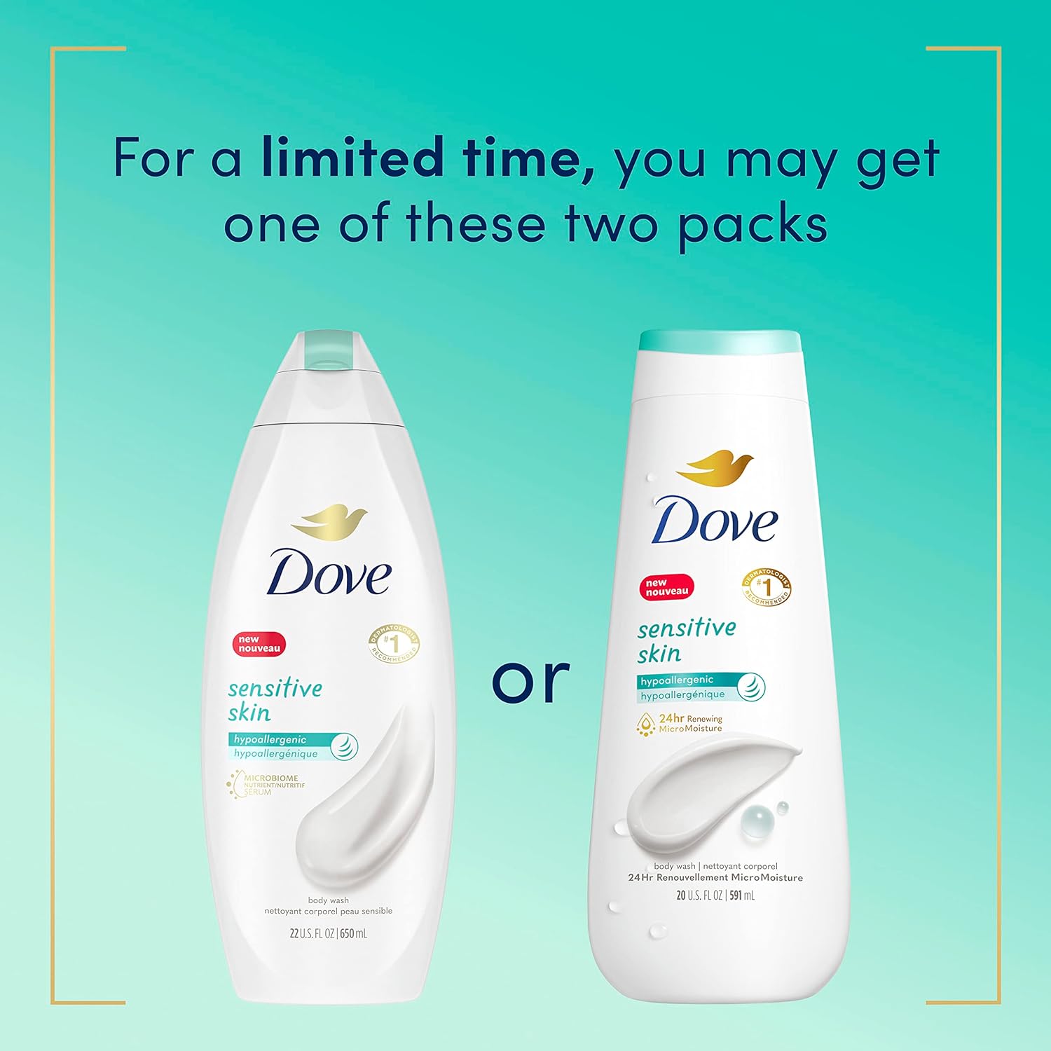 Dove Body Wash 3 Count with Pump Sensitive Skin Hypoallergenic, Paraben-Free, Sulfate-Free, Cruelty-Free, Moisturizing Skin Cleanser Effectively Washes Away Bacteria While Nourishing Skin 30.6 oz