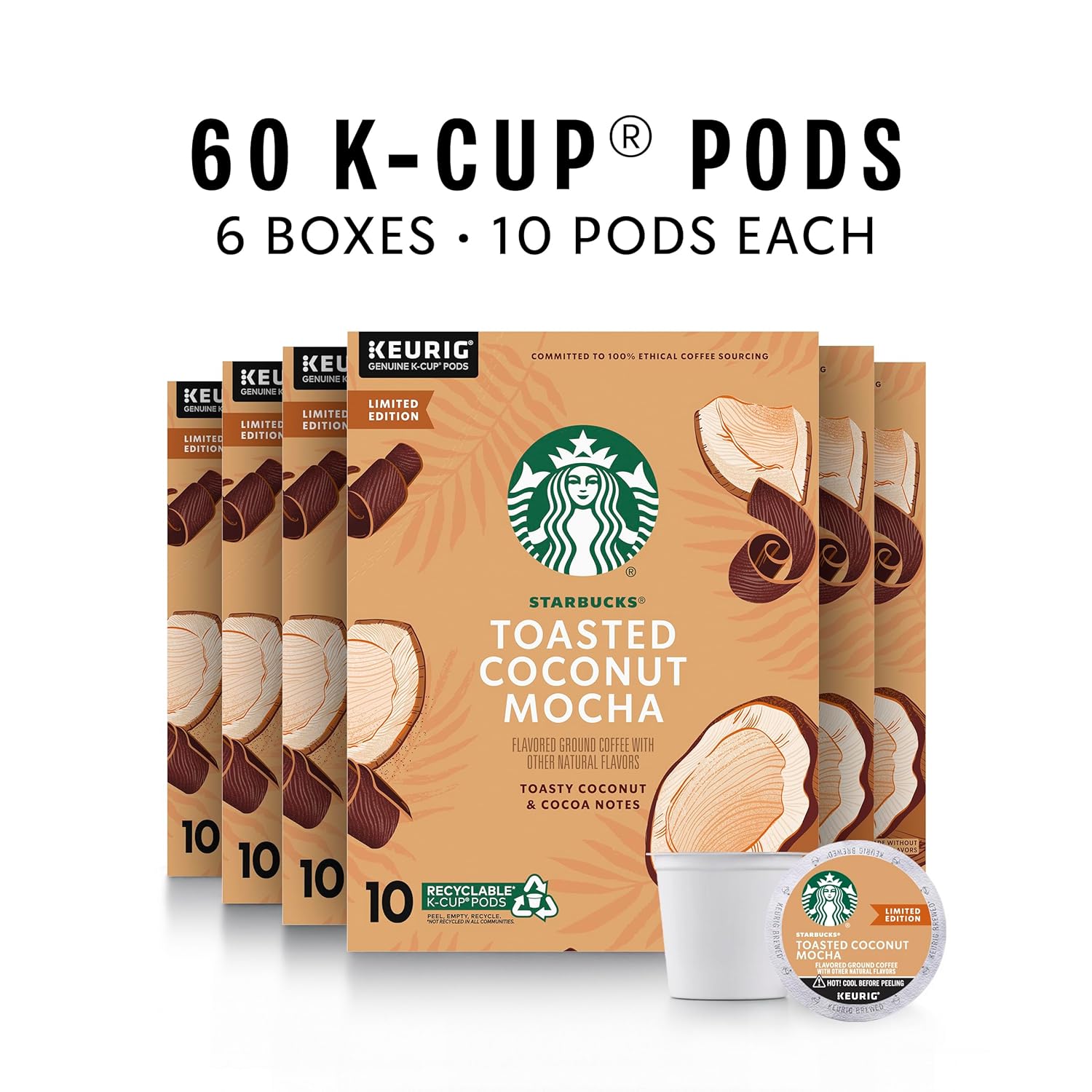 Starbucks K-Cup Coffee Pods, Starbucks Blonde Roast Coffee, Veranda Blend for Keurig Brewers, 100% Arabica, 6 boxes (60 pods total)