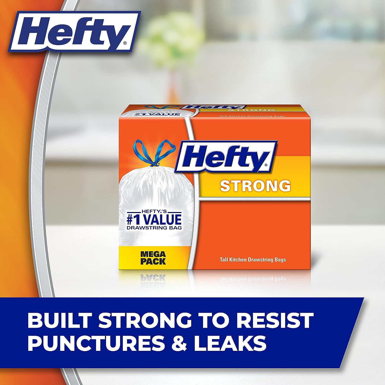Hefty Strong Tall Kitchen Trash Bags, Unscented, 13 Gallon, 90 Count, White,Packaging may vary