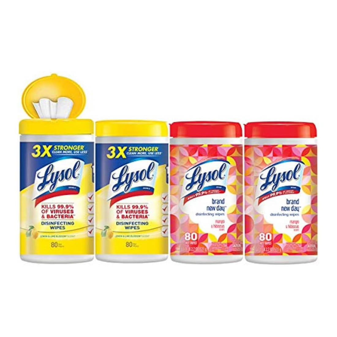 Lysol Disinfectant Wipes Bundle, Multi-Surface Antibacterial Cleaning Wipes, For Disinfecting & Cleaning, contains x2 Lemon & Lim Blossom (80ct) x1 Crisp Linen (80 Ct) & x1 Mango & Hibiscus (80 Ct)