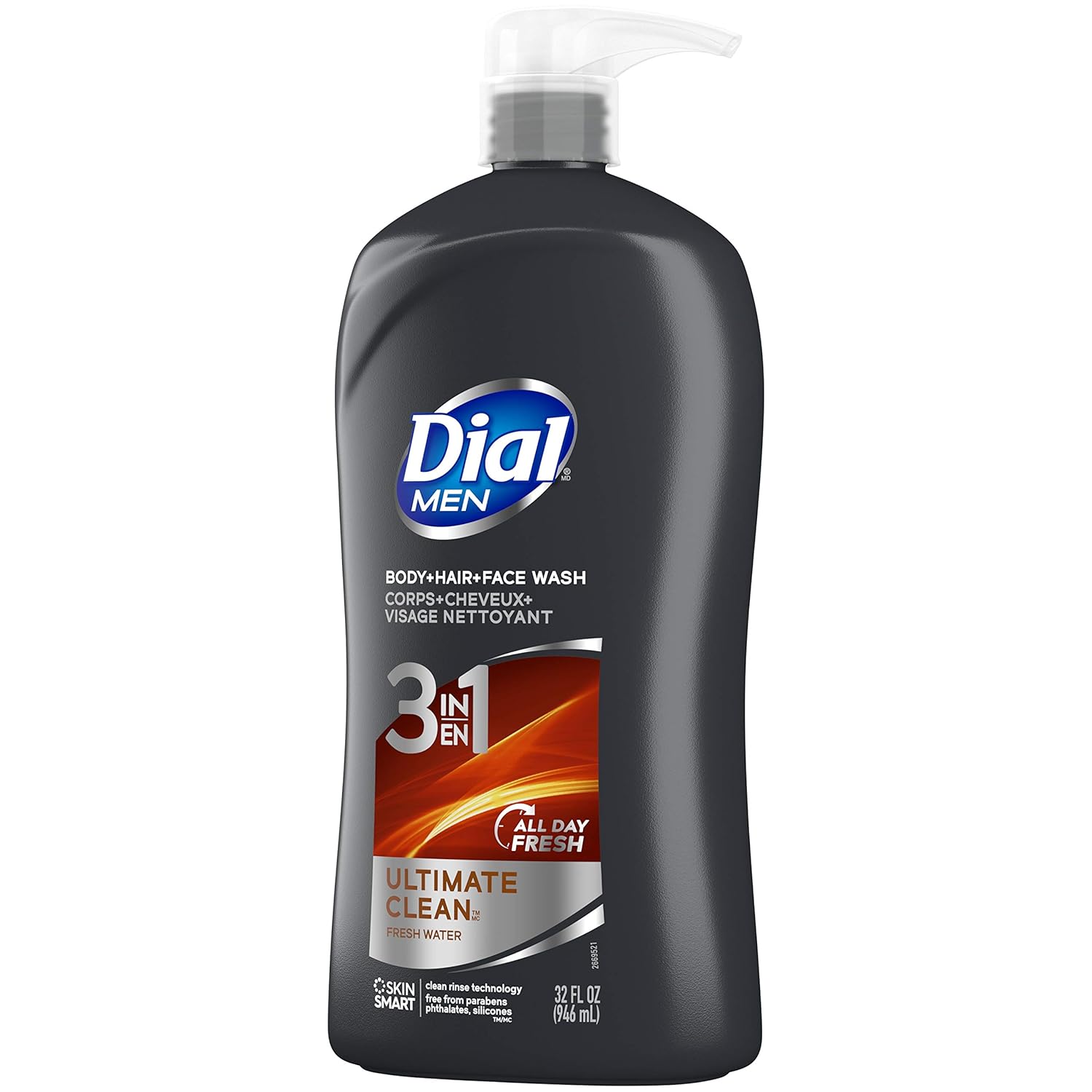 Dial Men 3in1 Body, Hair and Face Wash, Ultimate Clean, 32 Fl Oz