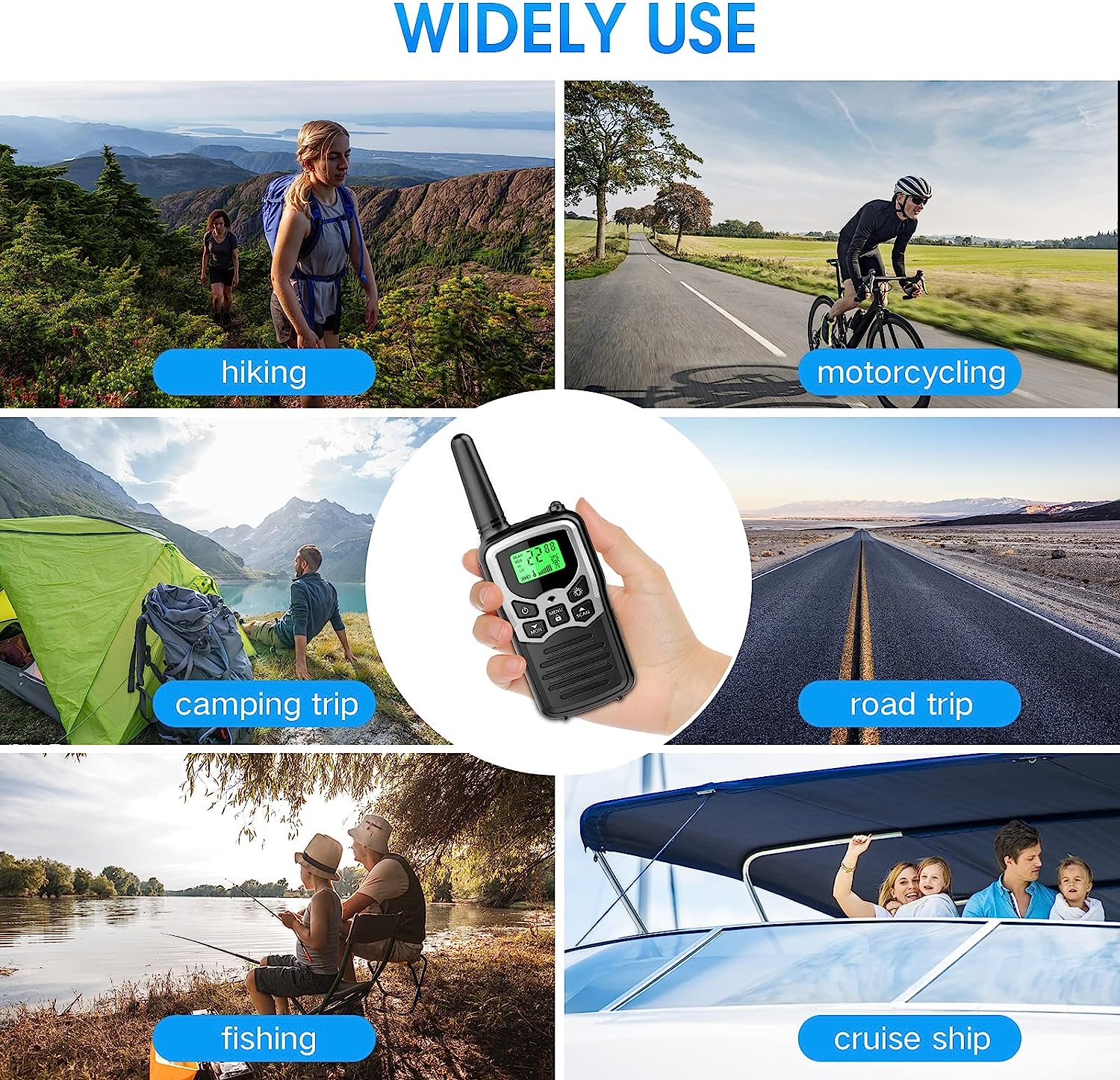 Walkie Talkies, MOICO Long Range Walkie Talkies for Adults with 22 FRS Channels, Family Walkie Talkie with LED Flashlight VOX LCD Display for Hiking Camping Trip (Orange 2 Pack)