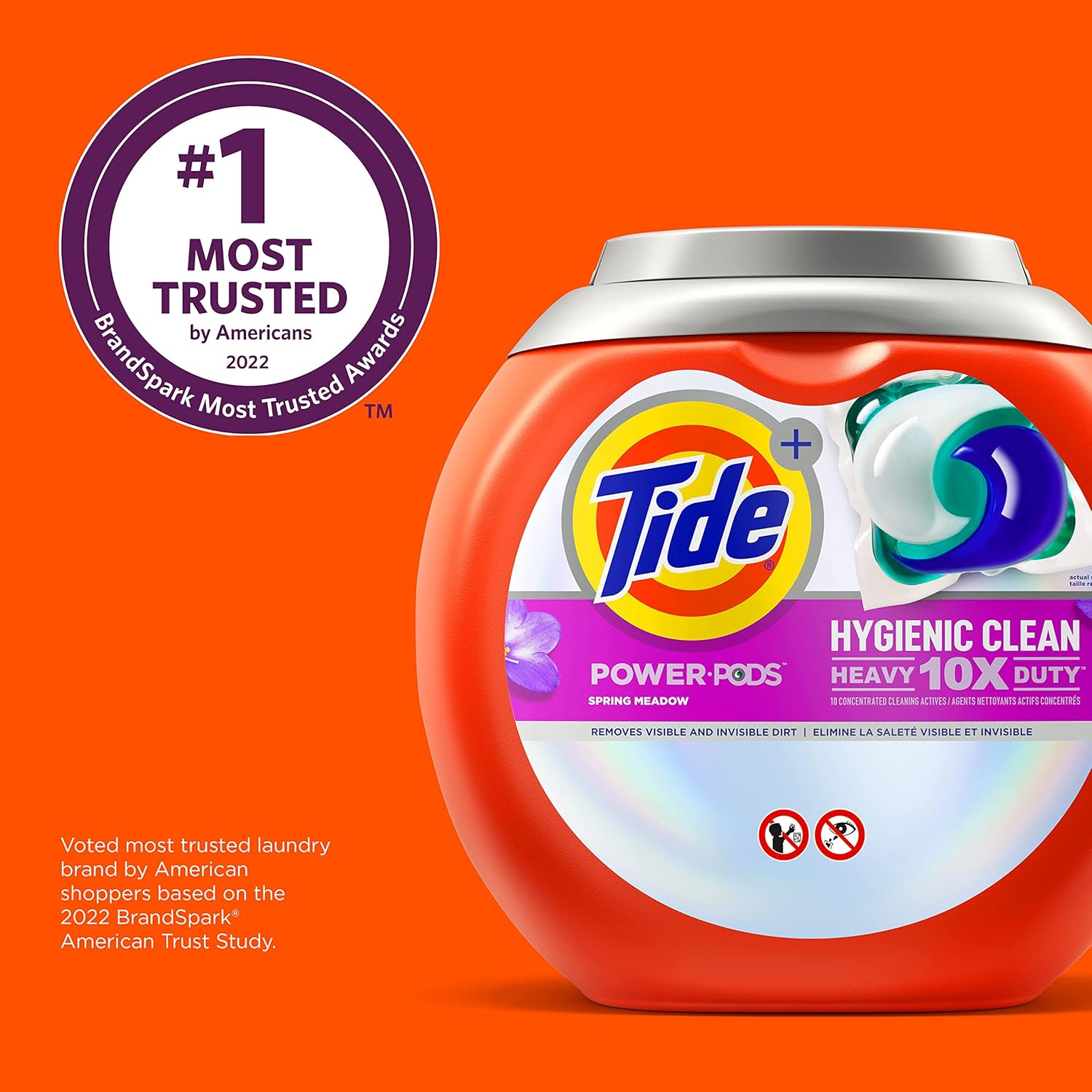 Tide Hygienic Clean Heavy 10x Duty Power PODS Laundry Detergent Pacs For Visible and Invisible Dirt, Spring Meadow Scent, 45 Count