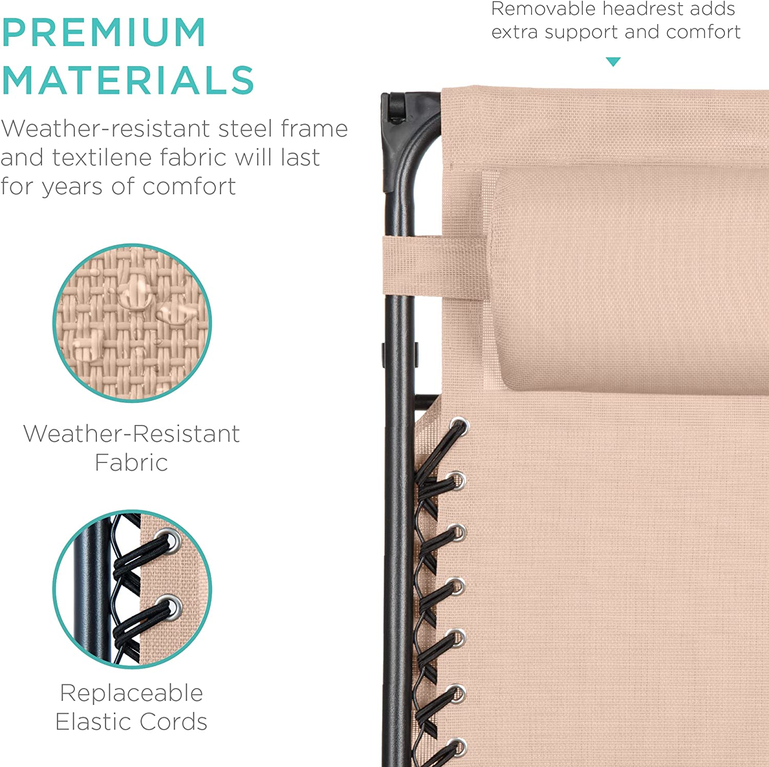 Folding Zero Gravity Outdoor Recliner Patio Lounge Chair w/Adjustable Canopy Shade, Headrest, Side Accessory Tray, Textilene Mesh - Beige