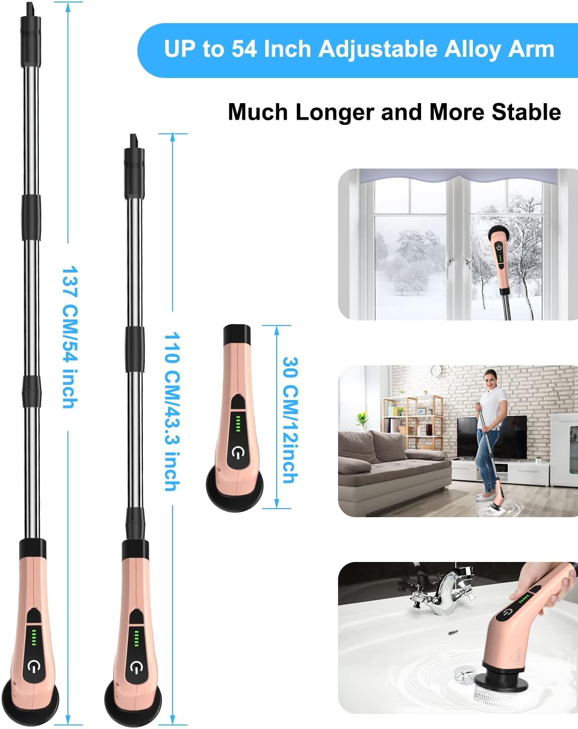 Leebein Electric Spin Scrubber, Cordless Cleaning Brush with 8 Replaceable Brush Heads, Tub and Floor Tile 360 Power Scrubber Dual Speed with Adjustable & Detachable Handle for Bathroom Kitchen Car