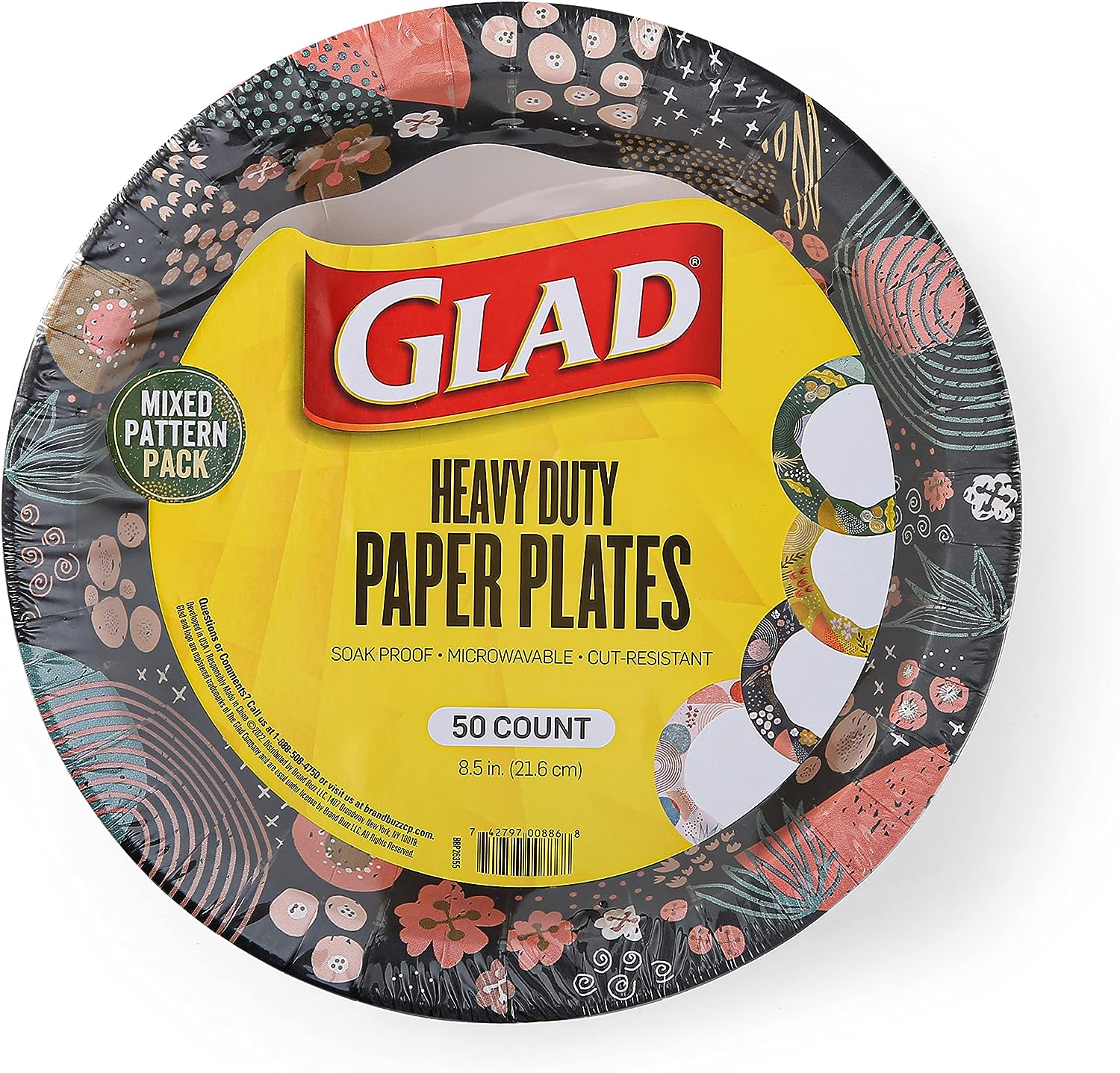 Glad Square Disposable Paper Plates for All Occasions | Soak Proof, Cut Proof, Microwaveable Heavy Duty Disposable Plates | 8.5