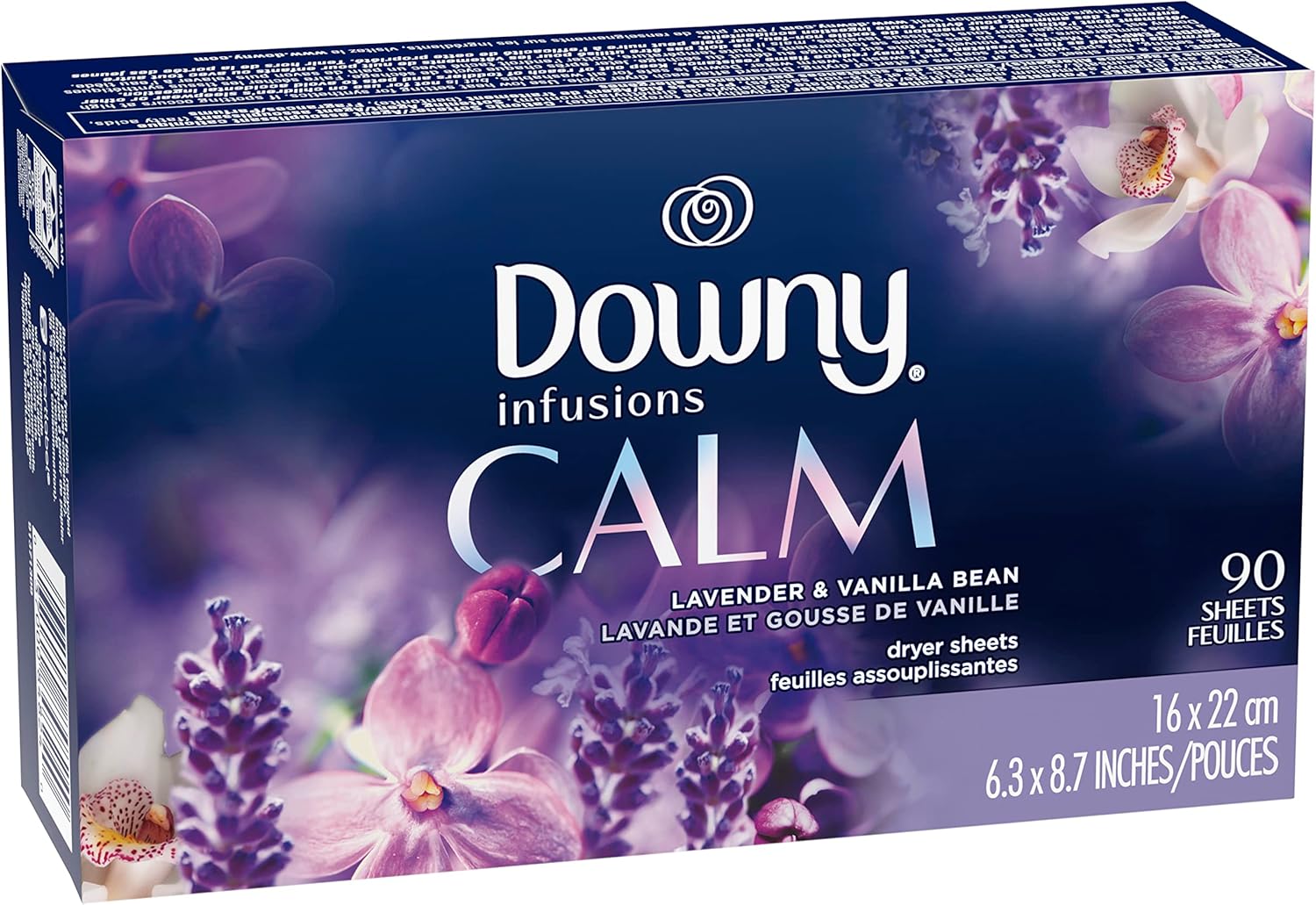 Downy Infusions Mega Dryer Sheets, Laundry Fabric Softener, CALM, Lavender and Vanilla Bean, 180 Count (3 box of 60 sheets)