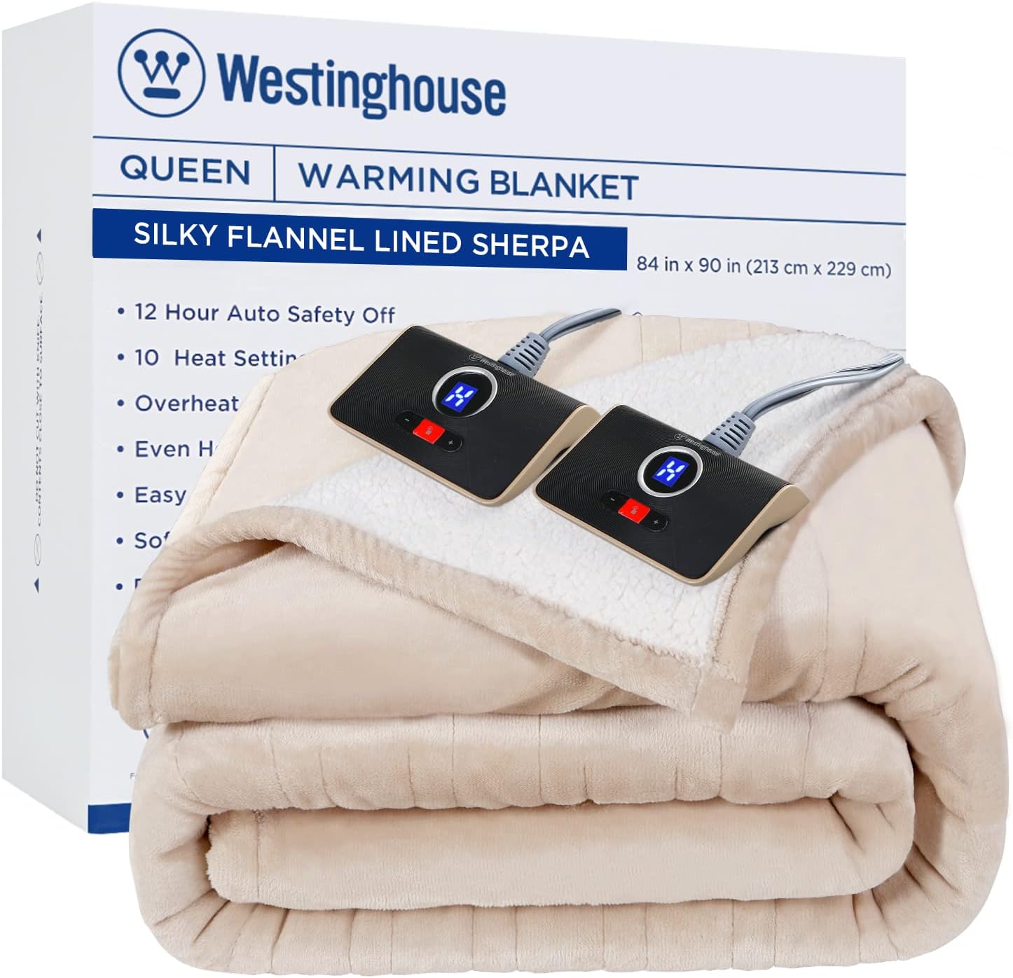 Westinghouse Heated Throw Blanket, Soft Flannel to Sherpa Electric Throw with 6 Heating Levels, 2-10 Hours Time Settings, Fast Heating, Machine Washable 50x60 Inch, Charcoal