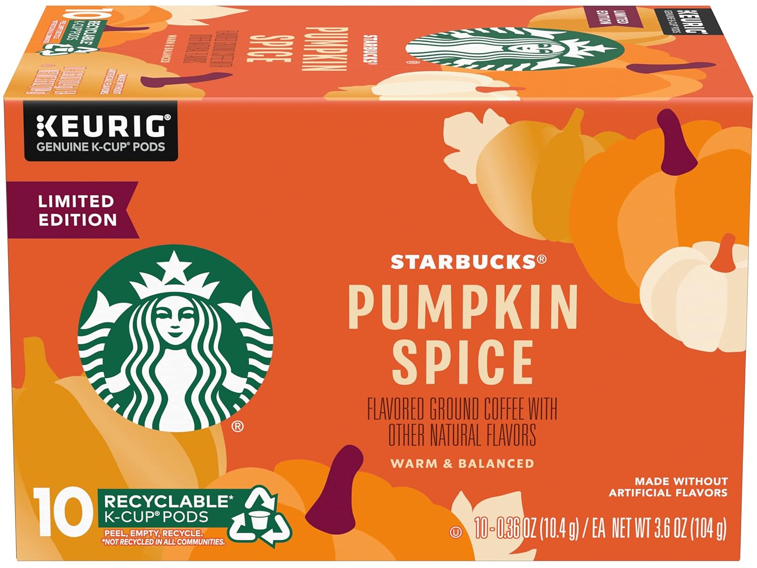 Starbucks K-Cup Coffee Pods, Starbucks Blonde Roast Coffee, Veranda Blend for Keurig Brewers, 100% Arabica, 6 boxes (60 pods total)