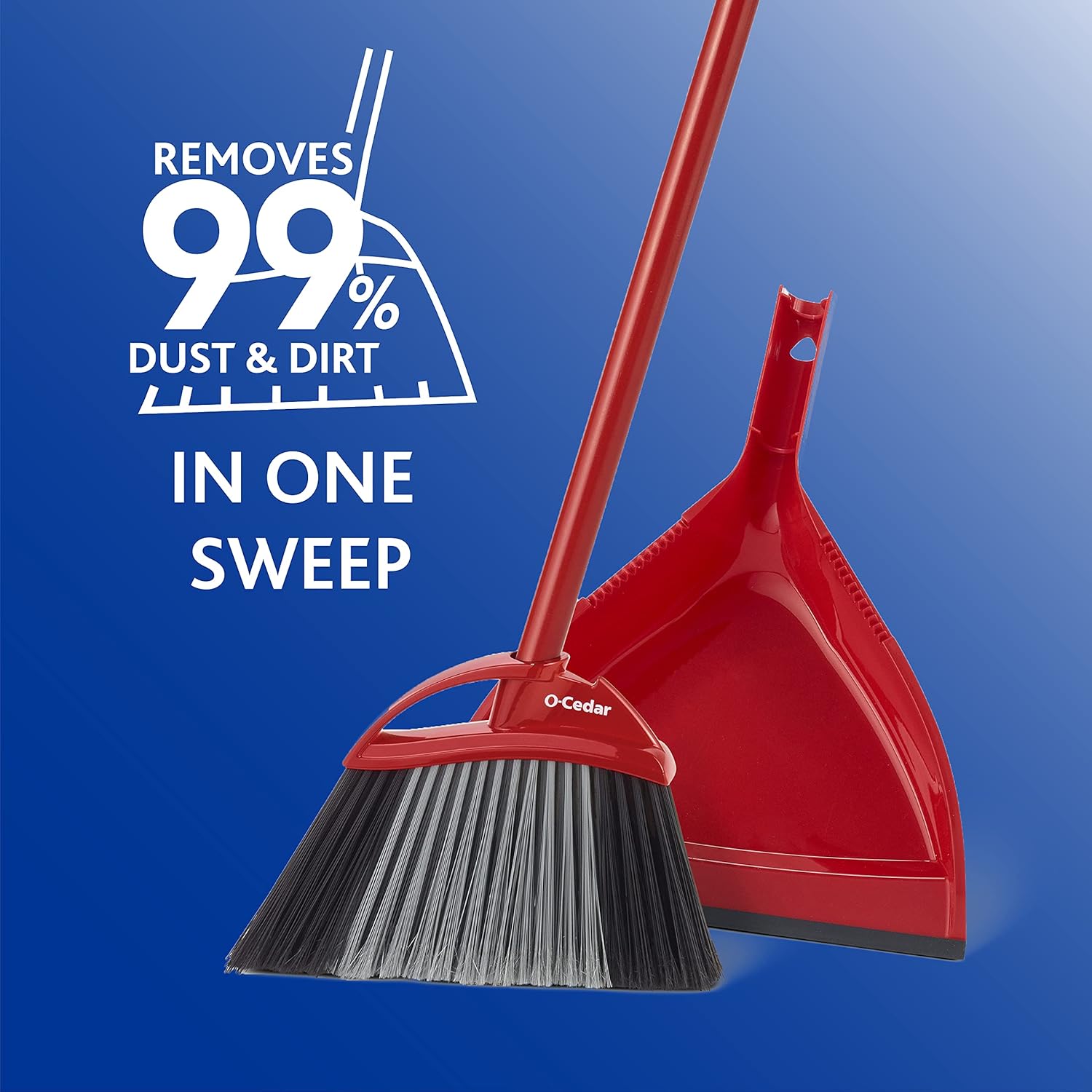 O-Cedar One Sweep Broom with Step-On Dustpan | Remove 99% with One Sweep | Lightweight Quiet Cleaning Tool | Ideal for Pet Owners