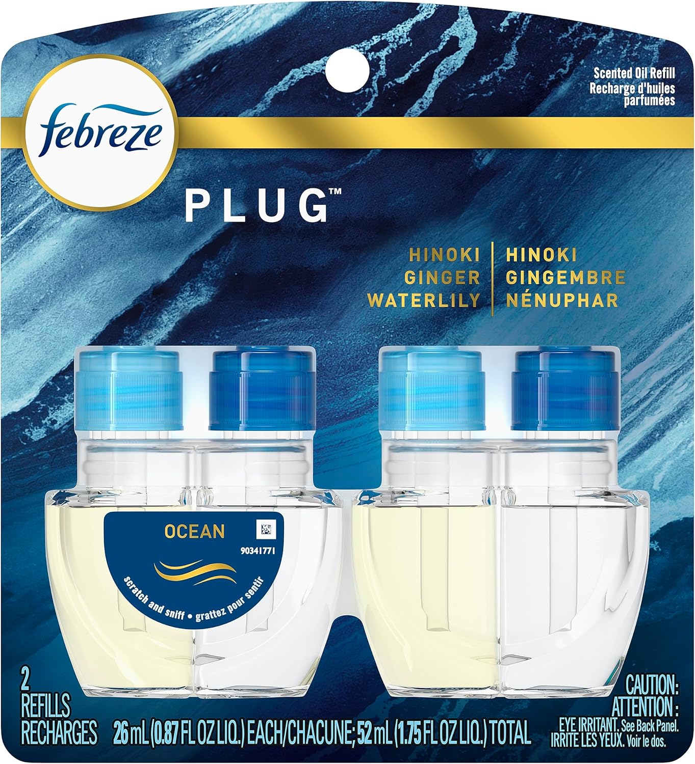 Febreze Plug in Air Fresheners for Home, Air Freshener Plug in, Wall Diffuser, Ocean Scent, Odor Fighter for Strong Odors, 1 Warmer + 2 Oil Refills