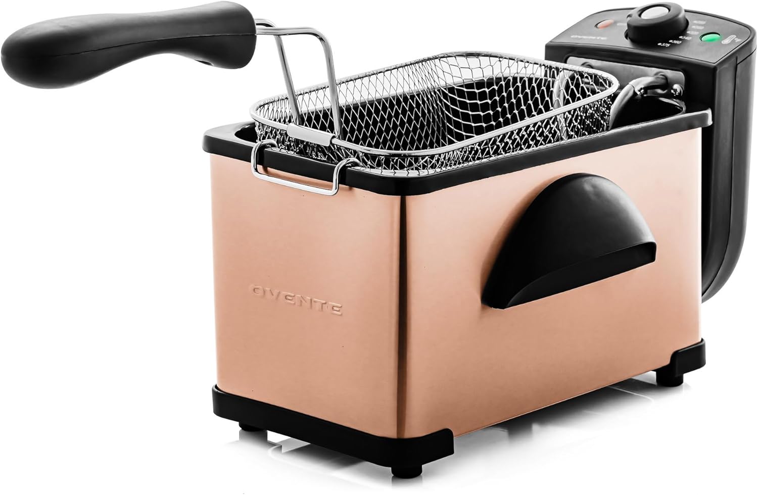 OVENTE Electric Deep Fryer 2 Liter Capacity, 1500 Watt Lid with Viewing Window and Odor Filter, Adjustable Temperature, Removable Frying Basket and Easy to Clean Stainless Steel Body, Silver FDM2201BR