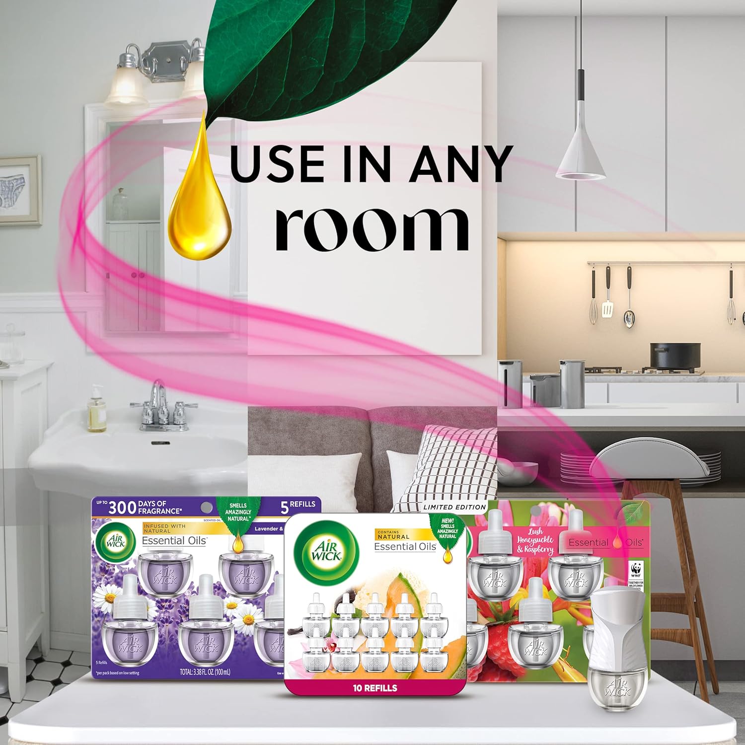 Air Wick Plug in Scented Oil Refill, 5 ct, Sandalwood , Air Freshener, Essential Oils