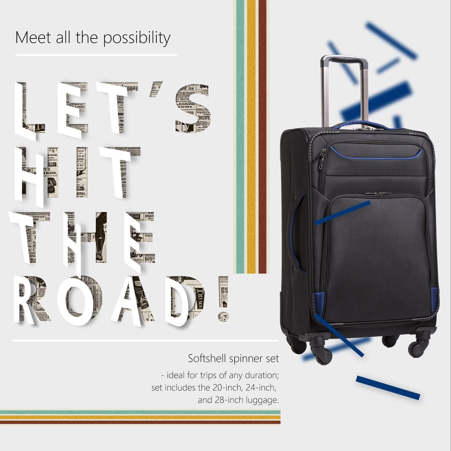 Luggage 3 Piece Set Suitcase Spinner Softshell lightweight