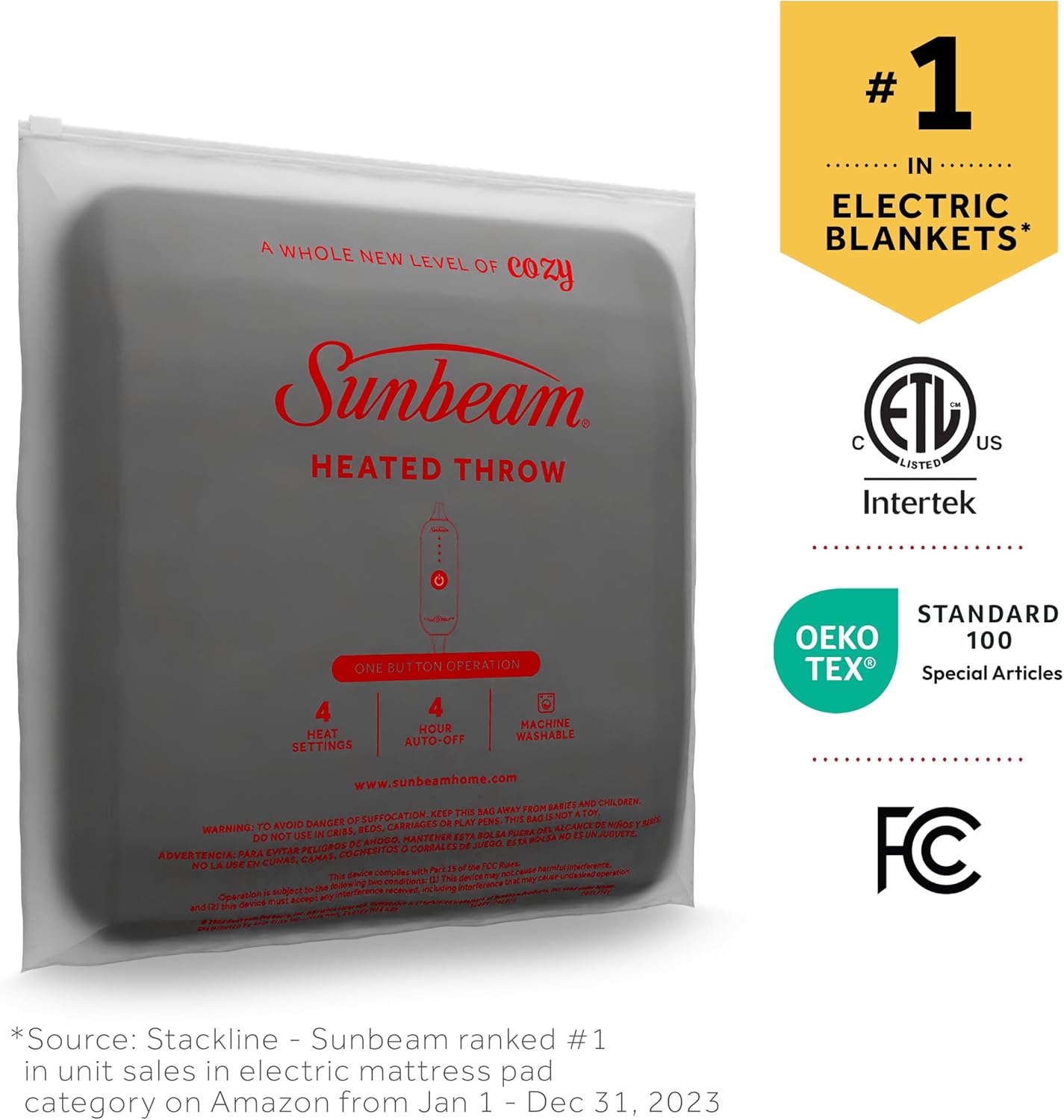 Sunbeam Royal Ultra Rodeen Blue Plaid Heated Personal Throw / Blanket, Cozy-Warm, Adjustable Heat Settings