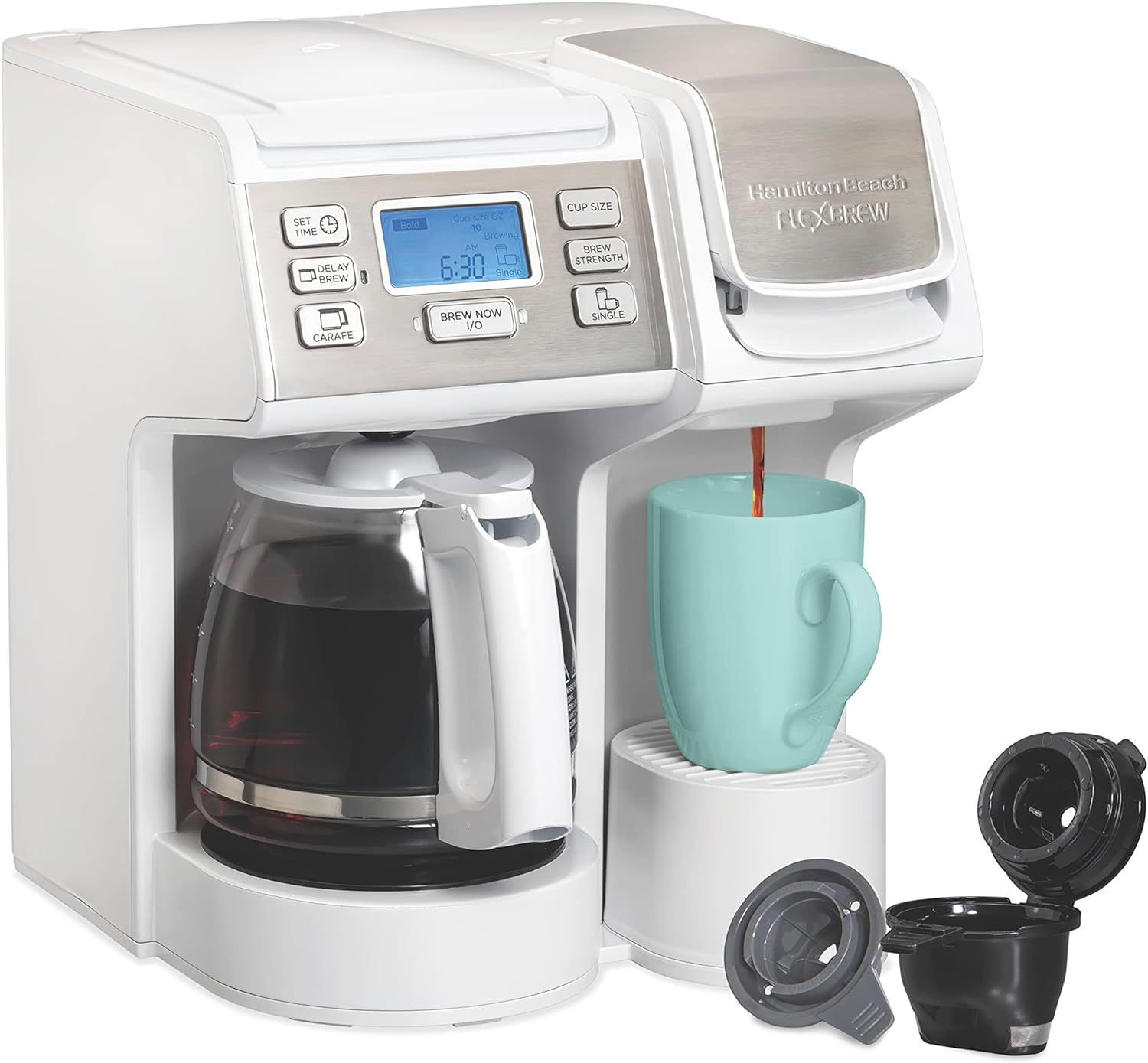 Hamilton Beach FlexBrew Trio 2-Way Coffee Maker, Compatible with K-Cup Pods or Grounds, Combo, Single Serve & Full 12c Pot, Black - Fast Brewing (49902)