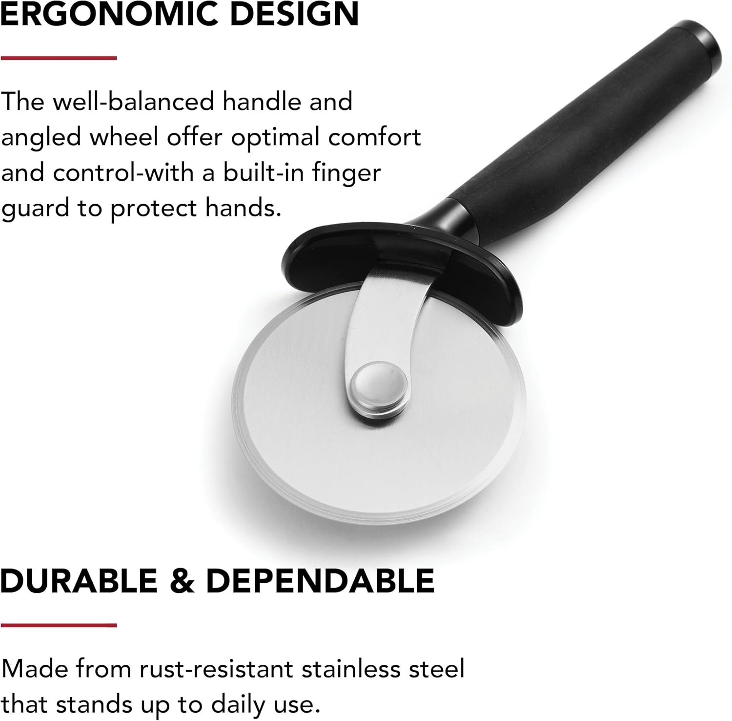 KitchenAid Classic Pizza Wheel with Sharp Blade For Cutting Through Crusts, Pies and More, Built In Finger Guard for Safety and Comfort Grip to Protect Fingers, Dishwasher Safe, 9-Inch, Black