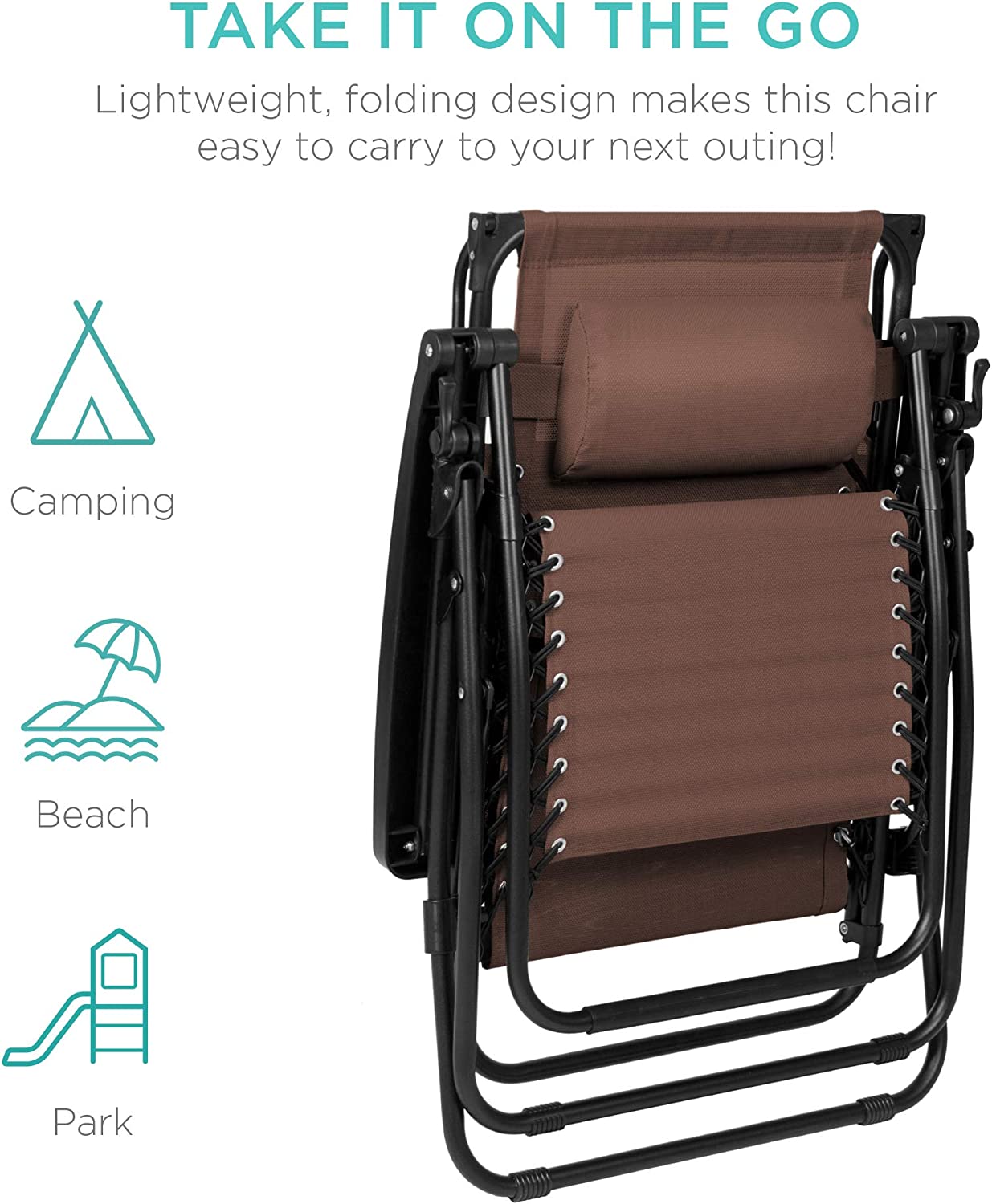 Folding Zero Gravity Outdoor Recliner Patio Lounge Chair w/Adjustable Canopy Shade, Headrest, Side Accessory Tray, Textilene Mesh - Beige