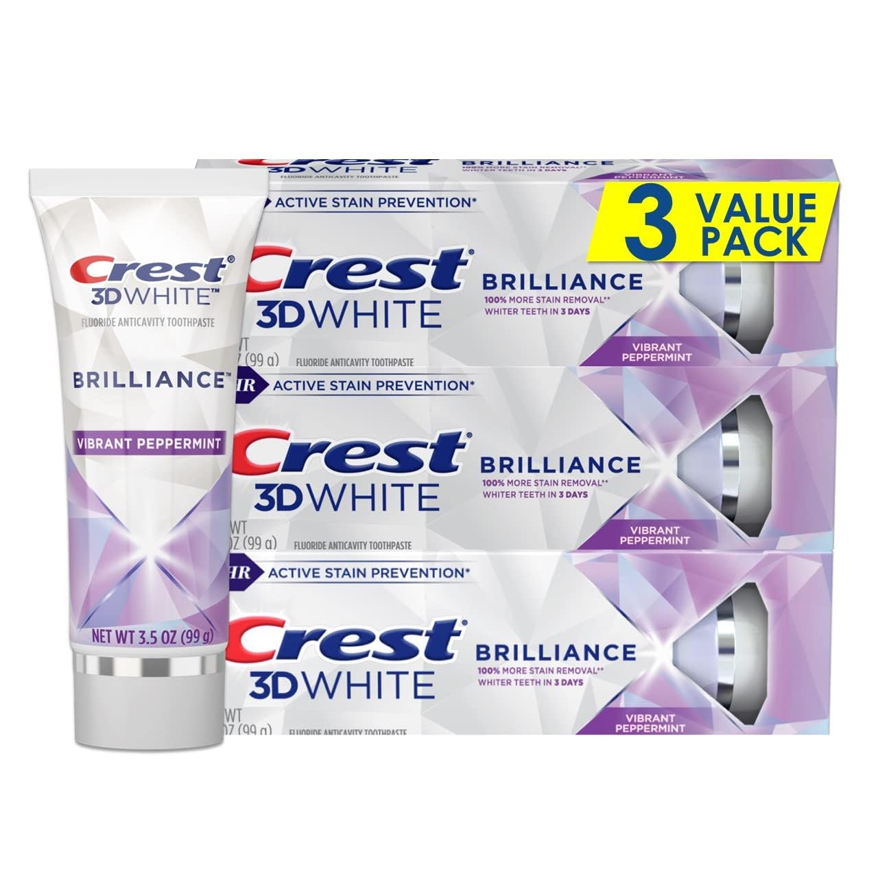 Crest 3D White Advanced Luminous Mint Teeth Whitening Toothpaste, 3.7 oz Pack of 4 - Helps Remove Surface Stains, Whitens Teeth, Strengthens Tooth Enamel, Protects Against Cavities