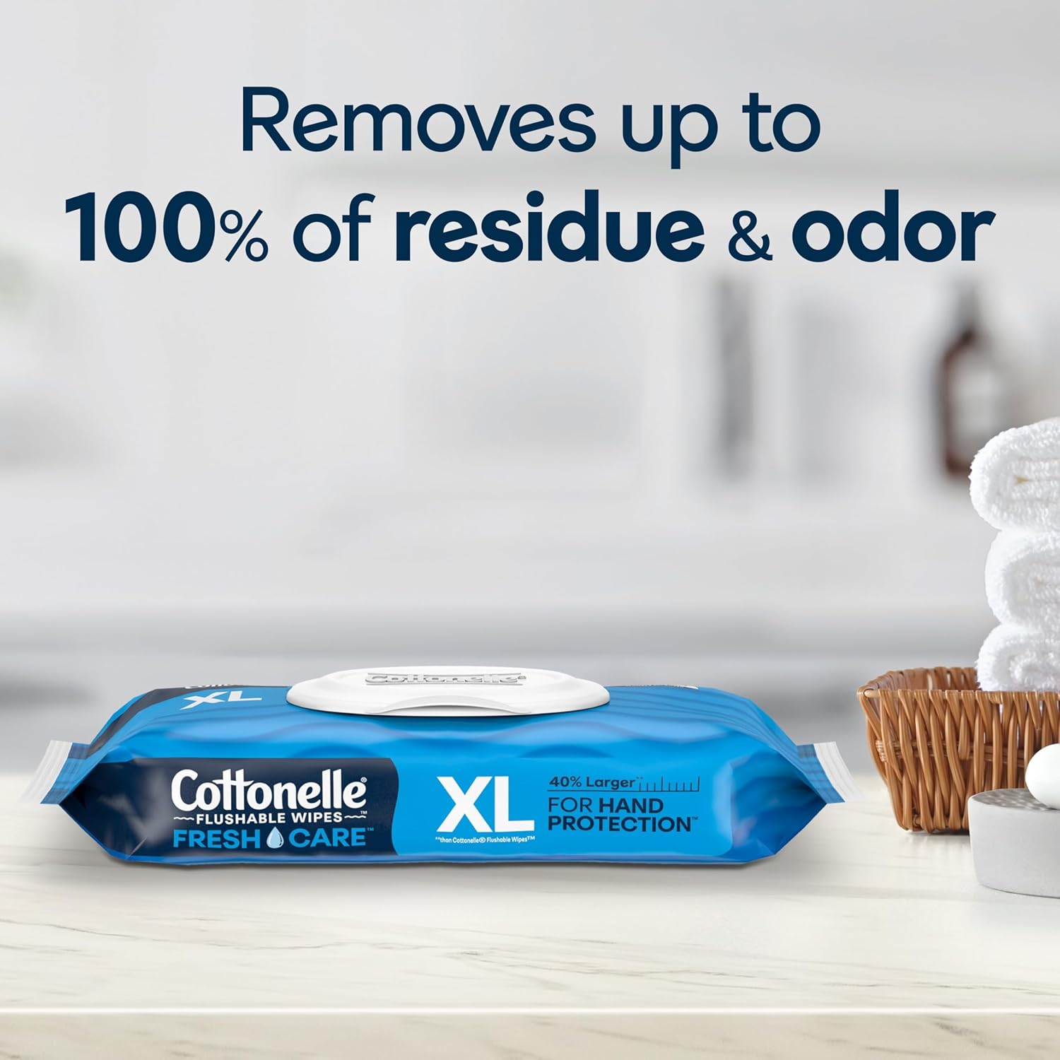 Cottonelle XL Flushable Wet Wipes, Adult Wipes Large, 8 Flip-Top Packs, 45 Wipes Per Pack (360 Total Wipes), Packaging May Vary