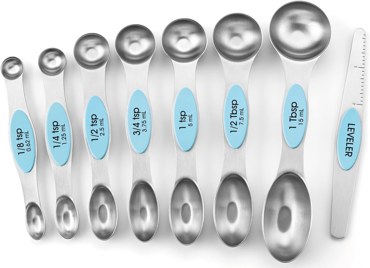 Spring Chef Magnetic Measuring Spoons Set with Strong N45 Magnets, Heavy Duty Stainless Steel Metal, Fits in Most Kitchen Spice Jars for Baking & Cooking, BPA Free, Black, Set of 8 with Leveler