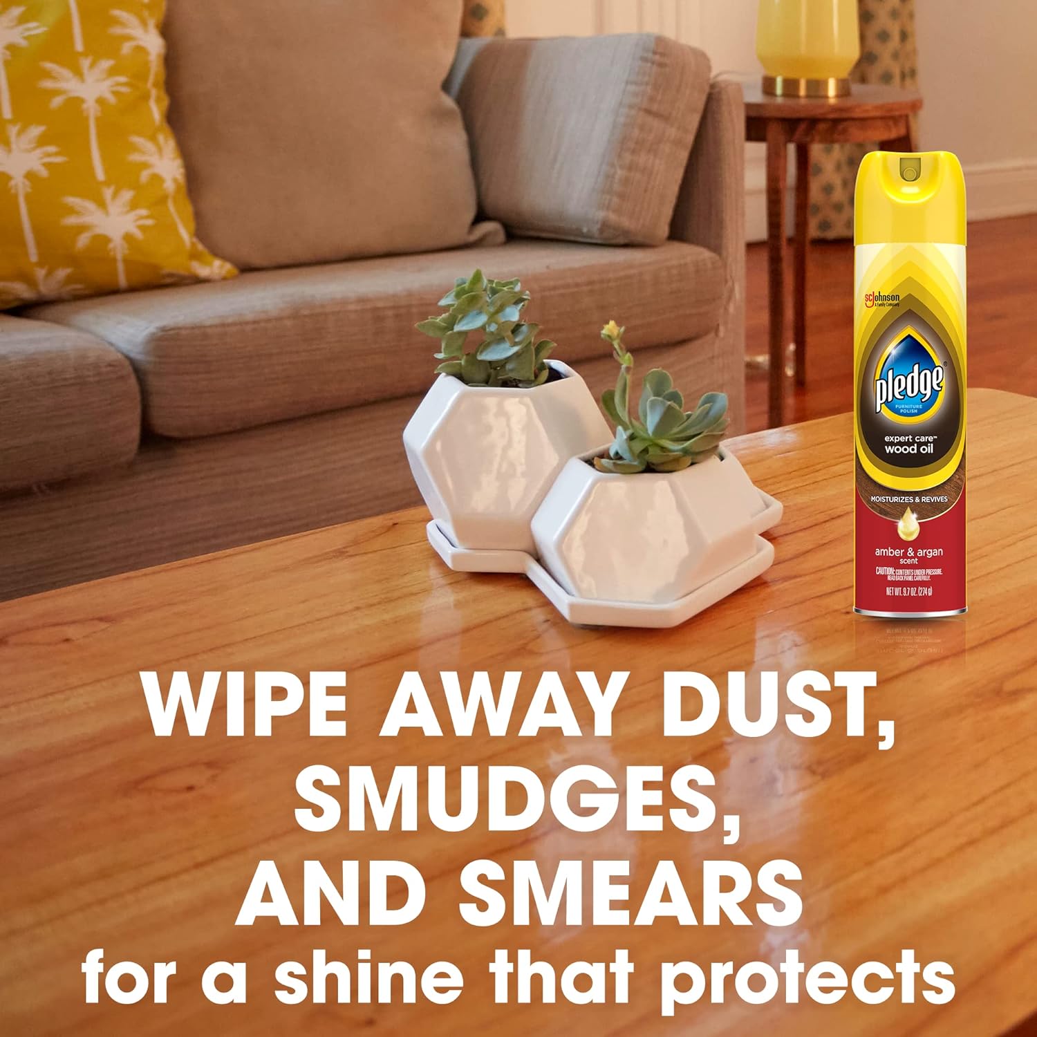 Pledge Moisturizing Oil Spray, Amber & Argan Scent, Nourishes, Protects and Revitalizes Furniture, 9.7 oz