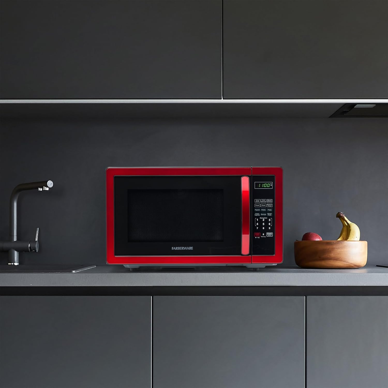 Farberware Countertop Microwave 1000 Watts, 1.1 cu ft - Microwave Oven With LED Lighting and Child Lock - Perfect for Apartments and Dorms - Easy Clean Stainless Steel