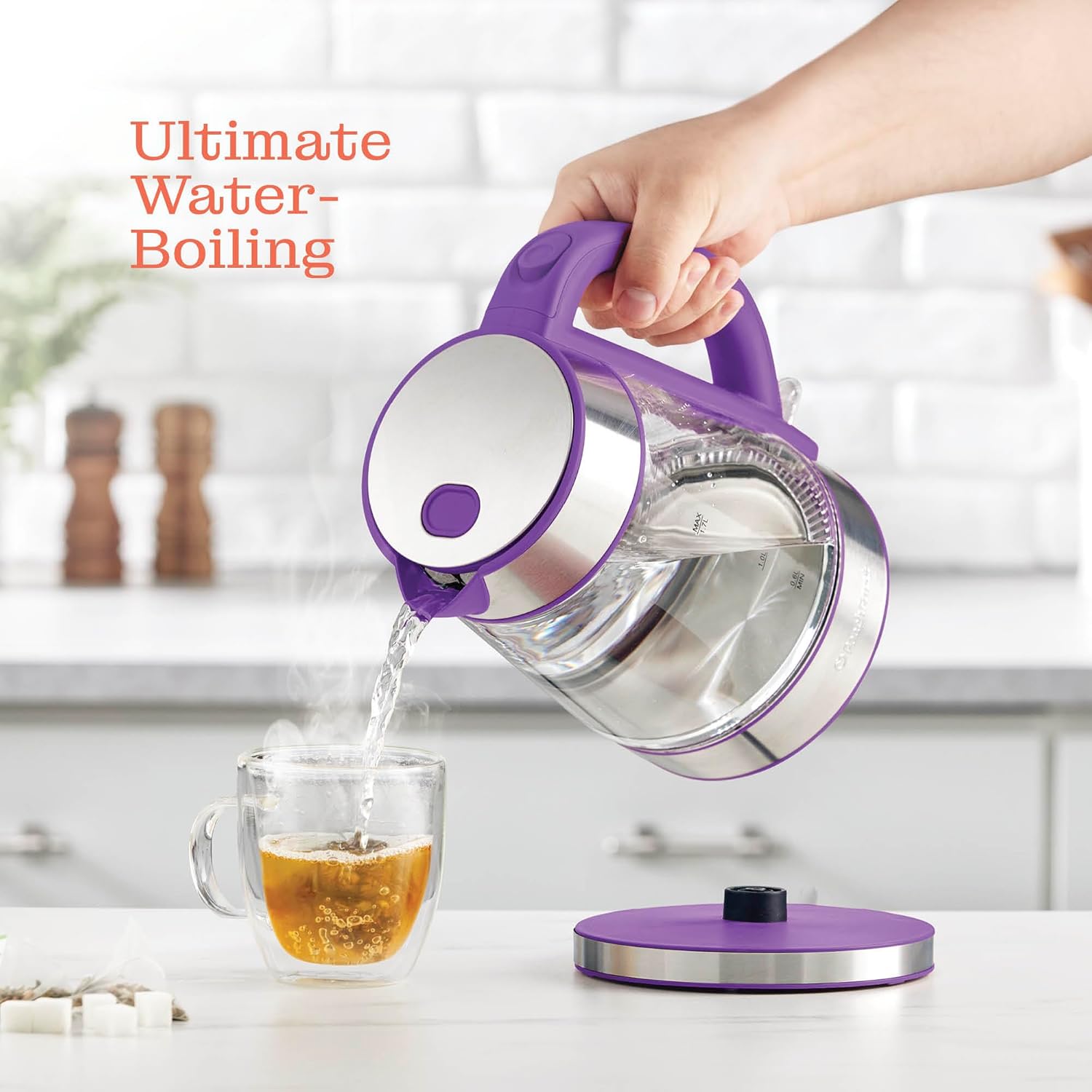 Speed-Boil Electric Kettle For Coffee & Tea - 1.7L Water Boiler 1500W, Borosilicate Glass, Easy Clean Wide Opening, Auto Shut-Off, Cool Touch Handle, LED Light. 360° Rotation, Boil Dry Protection