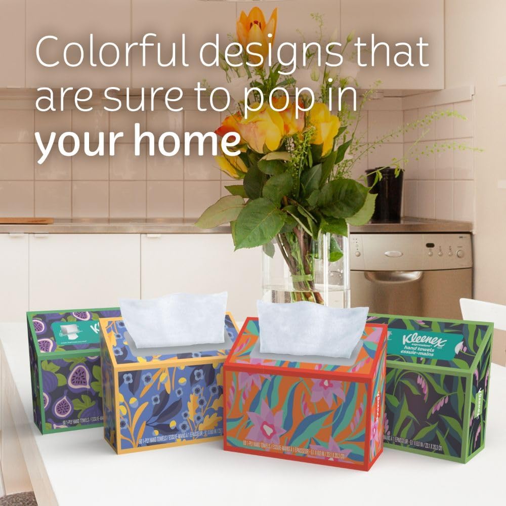 Kleenex Expressions Disposable Paper Hand Towels, 6 Boxes, 60 Towels per Box (360 Total Hand Towels), Packaging May Vary