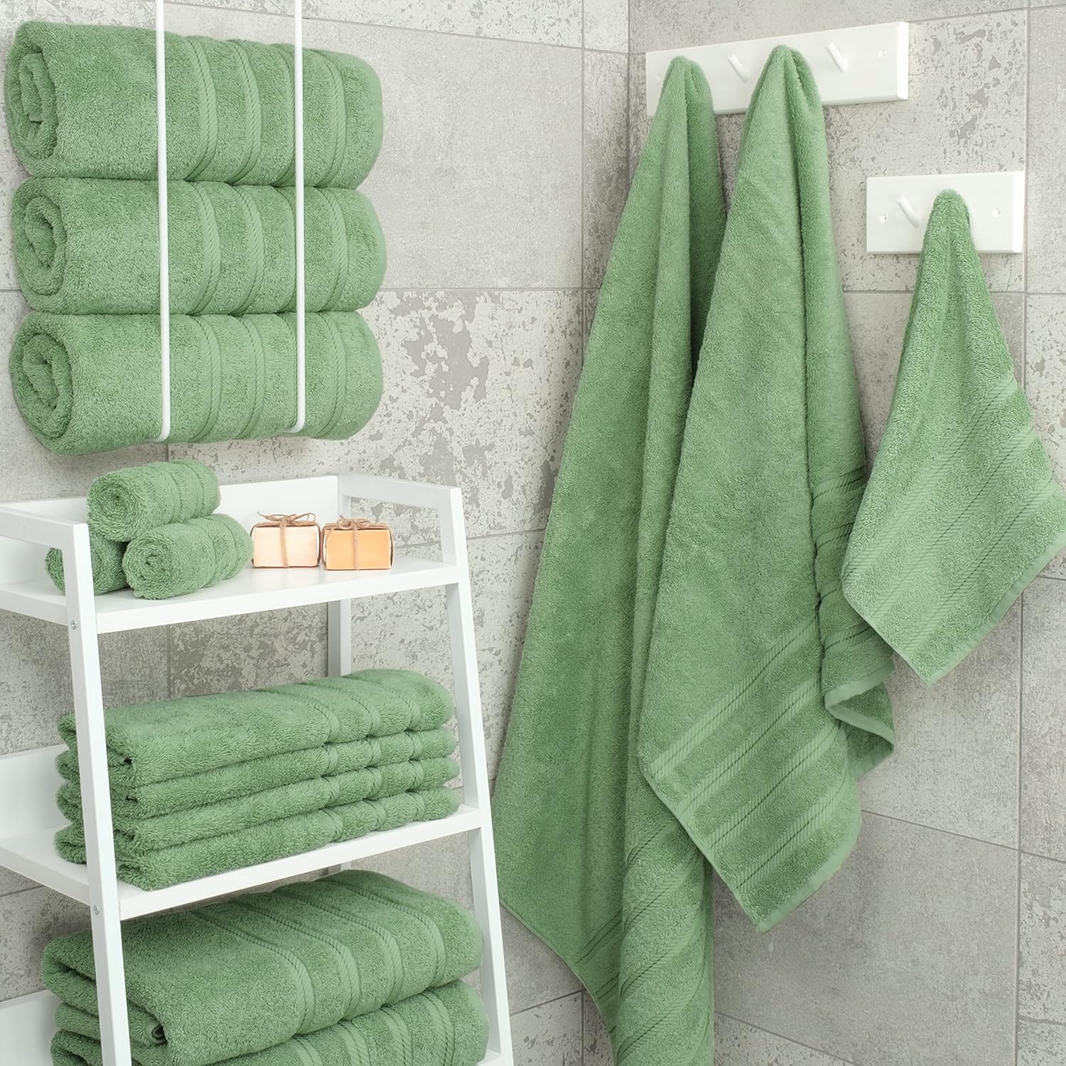 American Soft Linen Luxury 6 Piece Towel Set, 2 Bath Towels 2 Hand Towels 2 Washcloths, 100% Cotton Turkish Towels for Bathroom, Light Grey Towel Sets