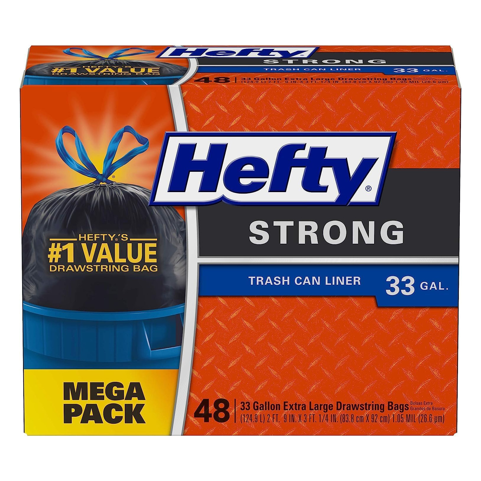 Hefty Strong Large Trash Bags, 33 Gallon, 48 Count