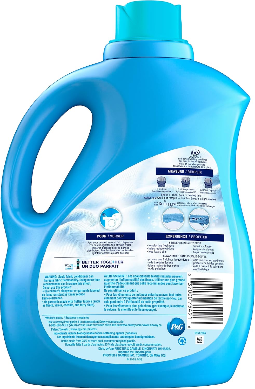 Downy Fabric Softener Liquid, April Fresh Scent, 140 fl oz, 190 Loads, HE Compatible