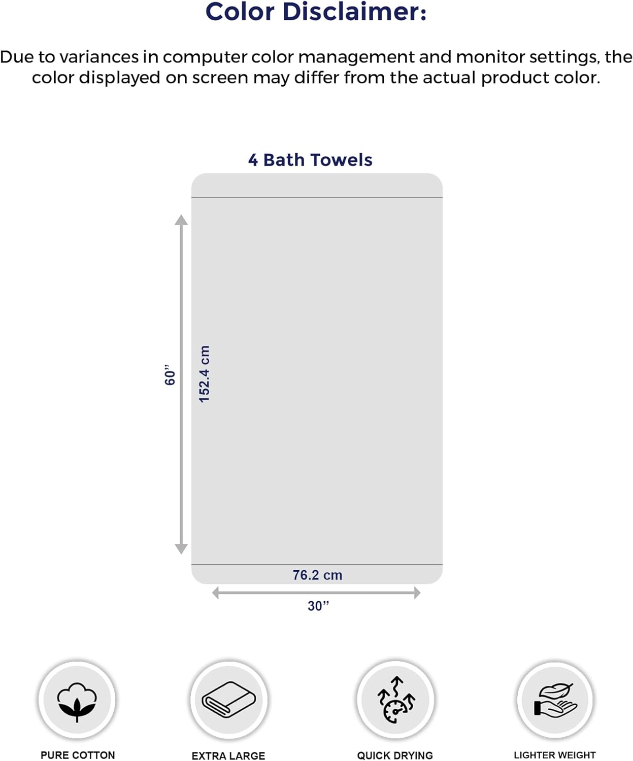 Tens Towels Extra Large Bath Towels 30 x 60 Inches, 100% Cotton, Larger & Lighter, Quicker to Dry, Lighter Weight, Super Soft and Absorbent, Perfect Bathroom Towels