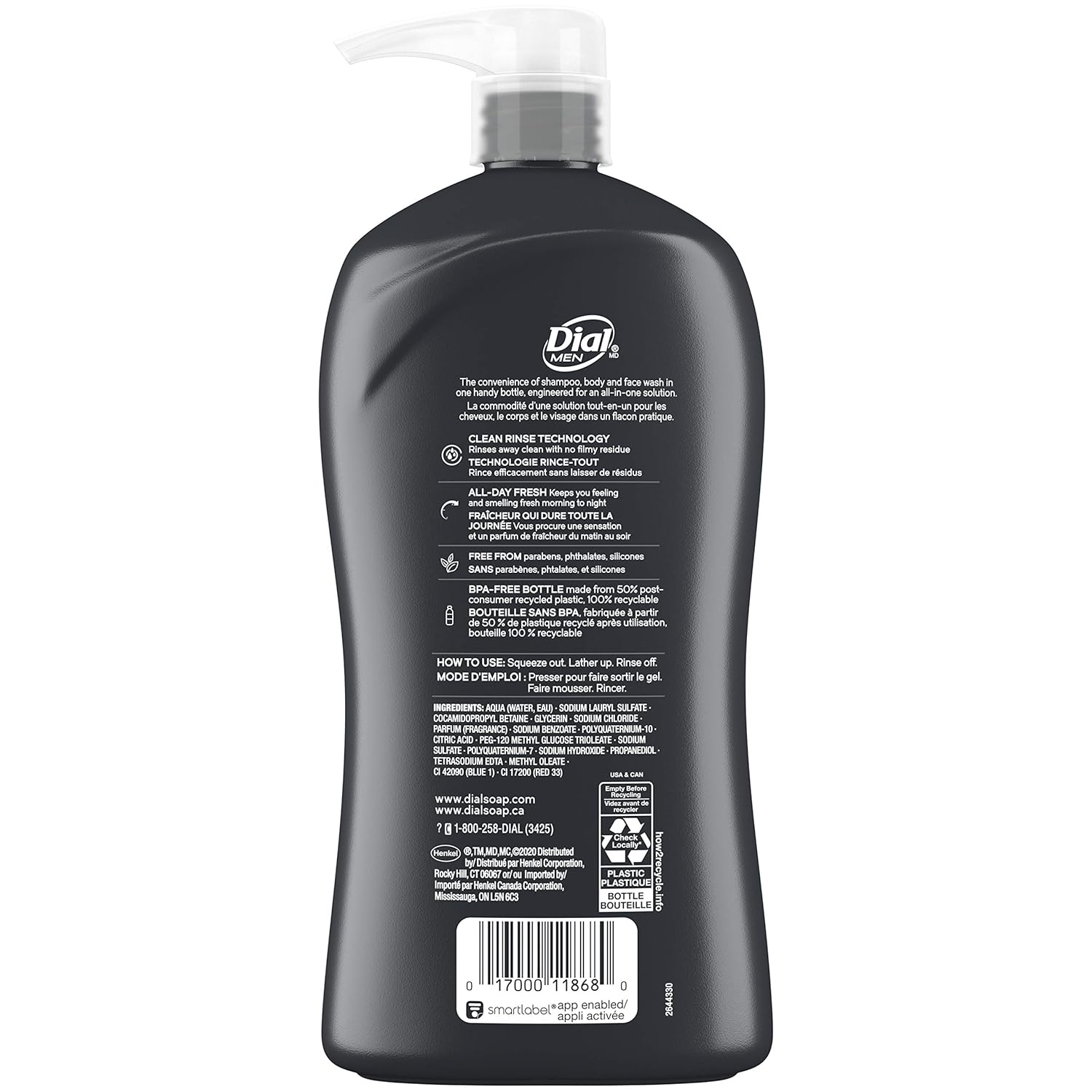 Dial Men 3in1 Body, Hair and Face Wash, Ultimate Clean, 32 Fl Oz