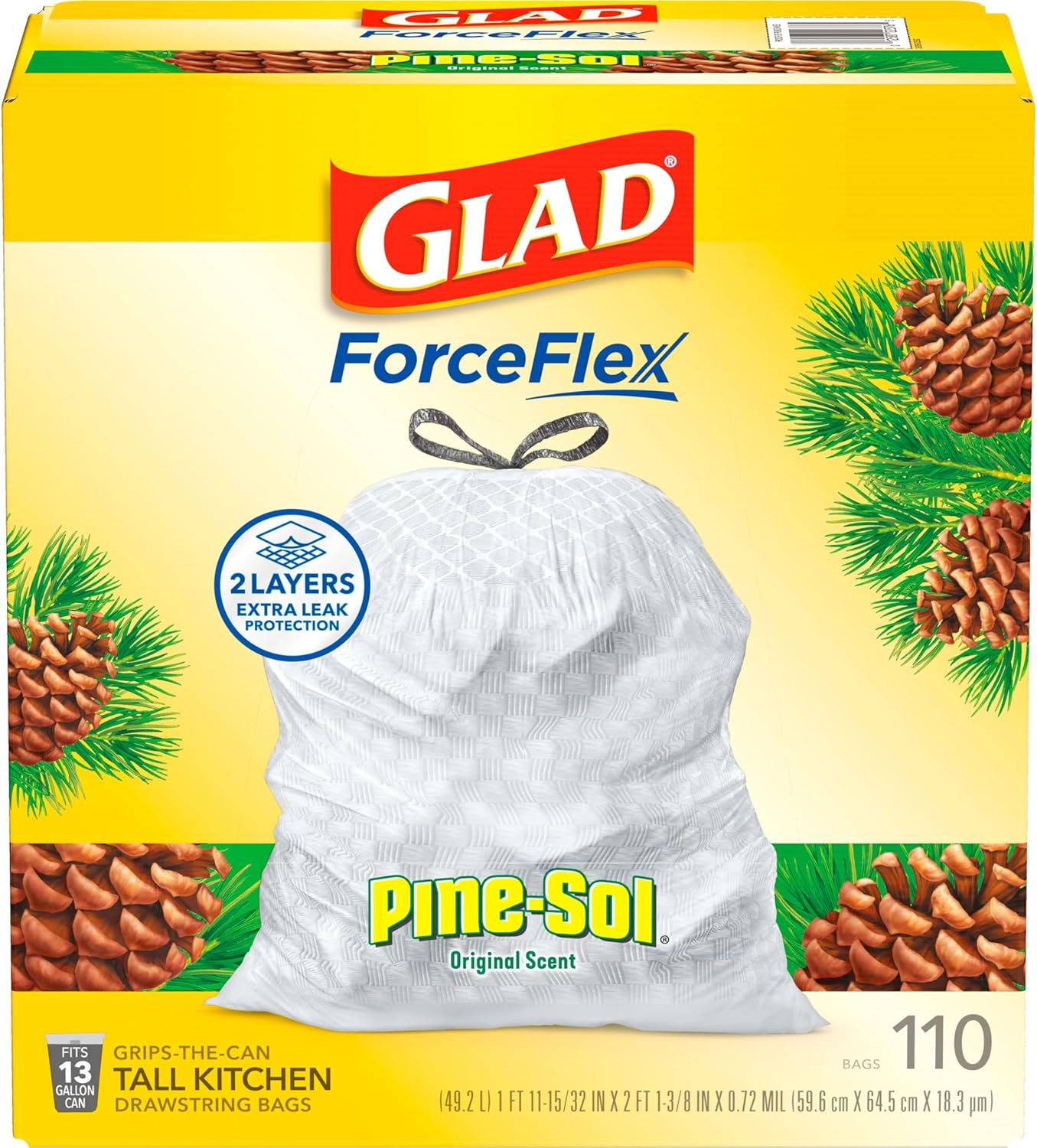 Glad Tall Kitchen Drawstring Trash Bags - Odorshield 13 Gallon White Trash Bag, Febreze Fresh Clean, 110 Count