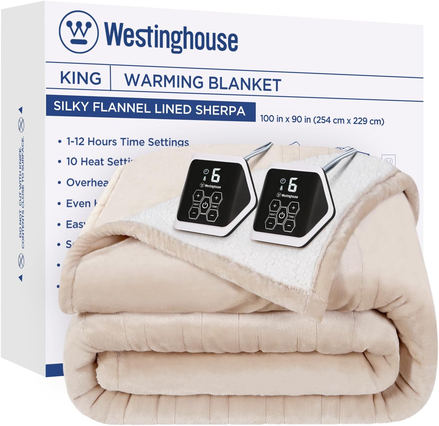 Westinghouse Heated Throw Blanket, Soft Flannel to Sherpa Electric Throw with 6 Heating Levels, 2-10 Hours Time Settings, Fast Heating, Machine Washable 50x60 Inch, Charcoal