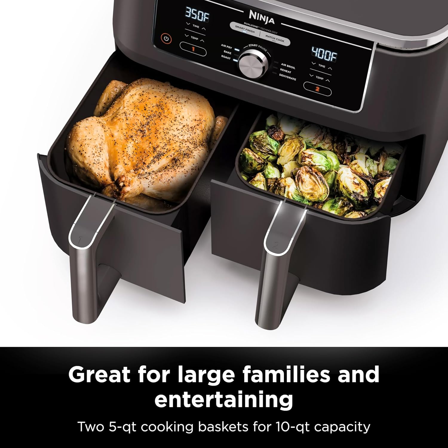 Ninja Air Fryer, Thermometer, Roast, Bake, Air Fry, Crisps, Broil, Reheats, Keep Warm, 10-in-1, Fries, Frozen Food, Veggies, and Meat, Quick Meals, Healthy Meals, Less Oil, 10 QT, Grey, DZ550​