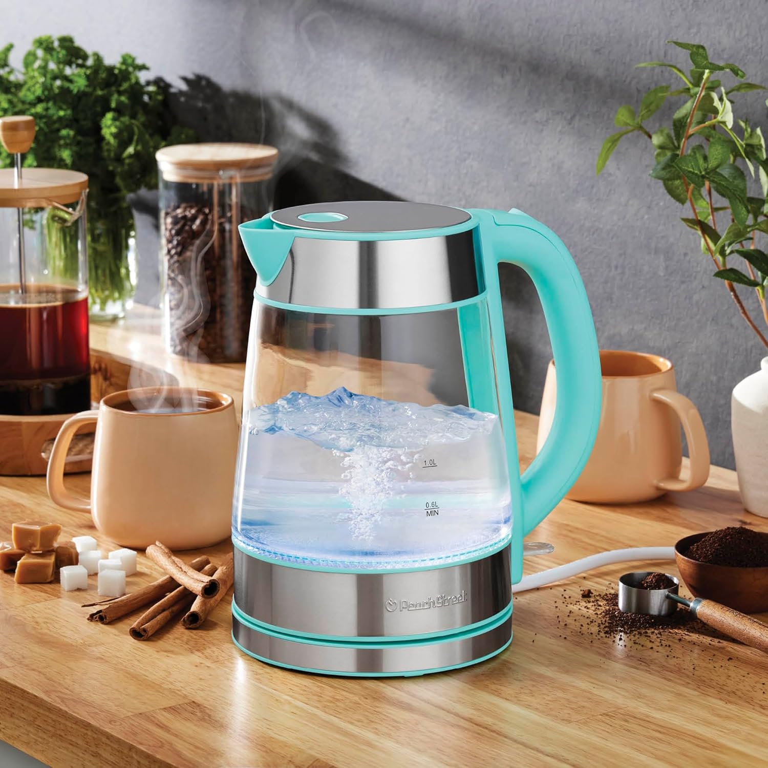Speed-Boil Electric Kettle For Coffee & Tea - 1.7L Water Boiler 1500W, Borosilicate Glass, Easy Clean Wide Opening, Auto Shut-Off, Cool Touch Handle, LED Light. 360° Rotation, Boil Dry Protection