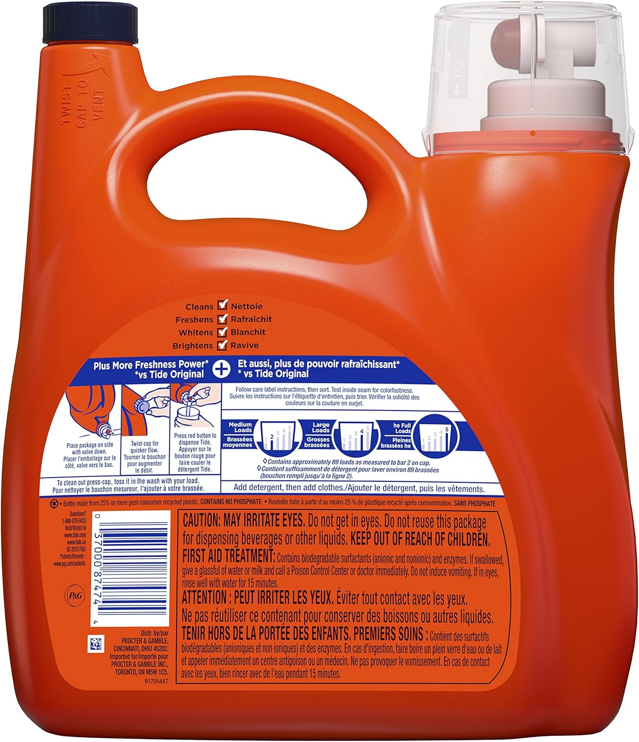 Tide plus Downy Liquid Laundry Detergent Soap, April Fresh Scent, HE Compatible, 94 Loads, 132 fl oz