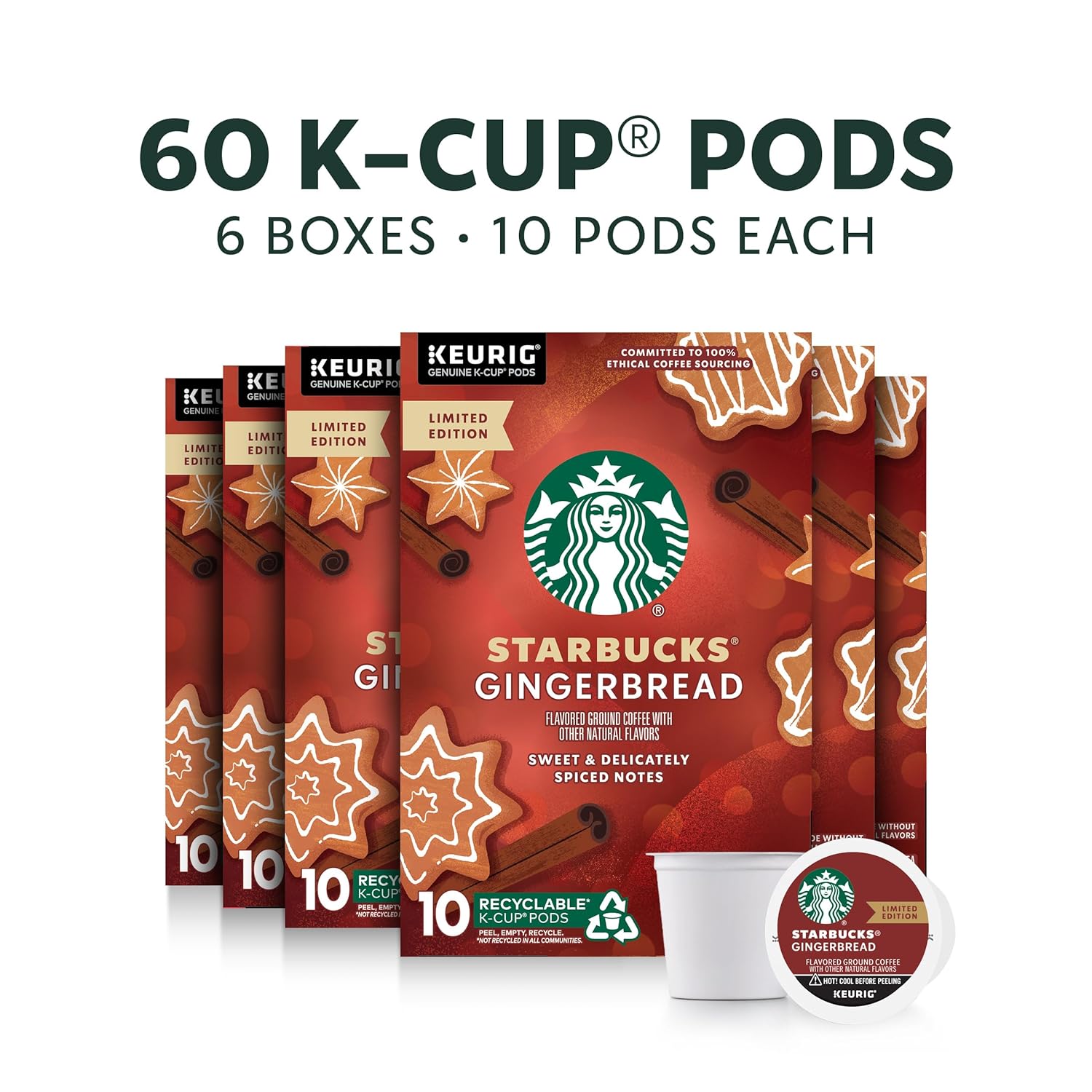 Starbucks K-Cup Coffee Pods, Starbucks Blonde Roast Coffee, Veranda Blend for Keurig Brewers, 100% Arabica, 6 boxes (60 pods total)