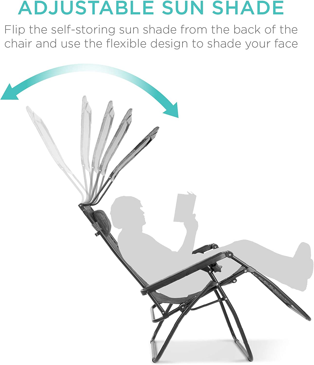 Folding Zero Gravity Outdoor Recliner Patio Lounge Chair w/Adjustable Canopy Shade, Headrest, Side Accessory Tray, Textilene Mesh - Beige