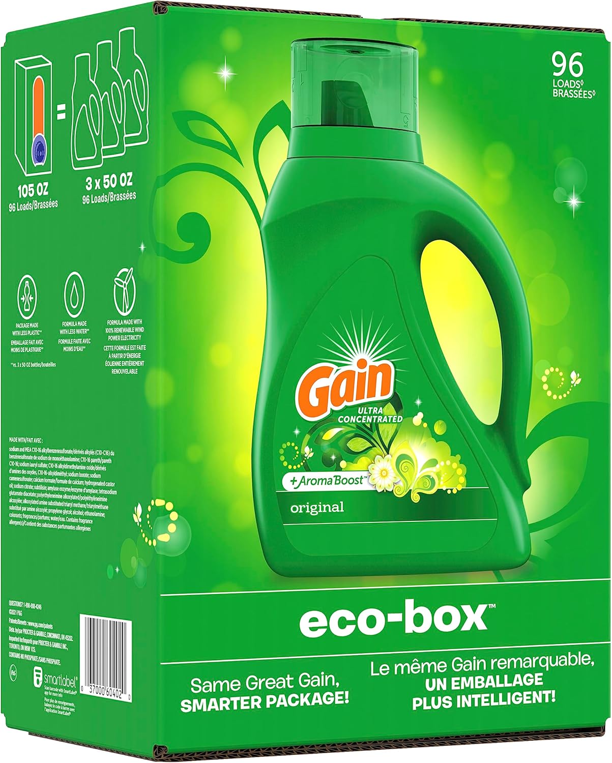 Gain + Aroma Boost Laundry Detergent Liquid, Original Scent, 107 Loads, 154 fl oz, HE Compatible Laundry Soap with Febreze and Oxi