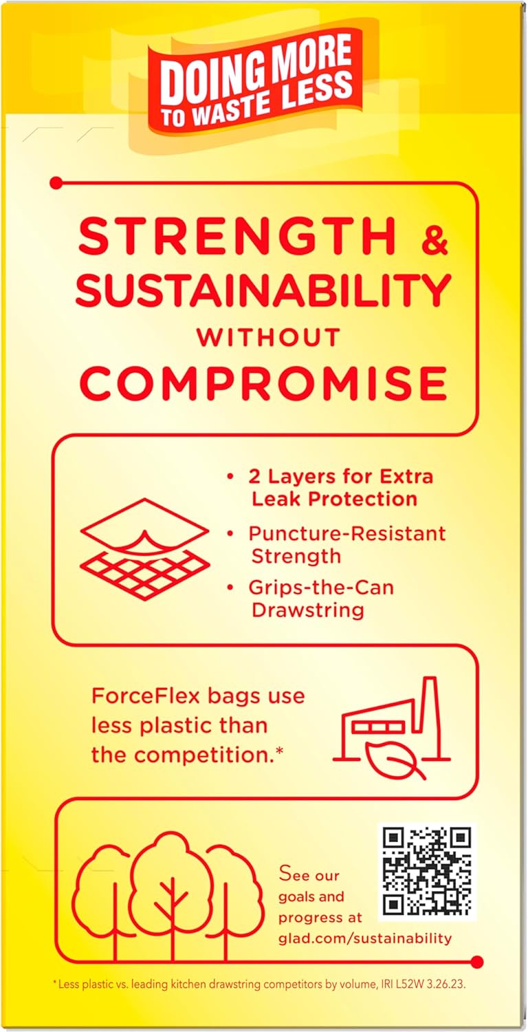Glad Tall Kitchen Drawstring Trash Bags - Odorshield 13 Gallon White Trash Bag, Febreze Fresh Clean, 110 Count