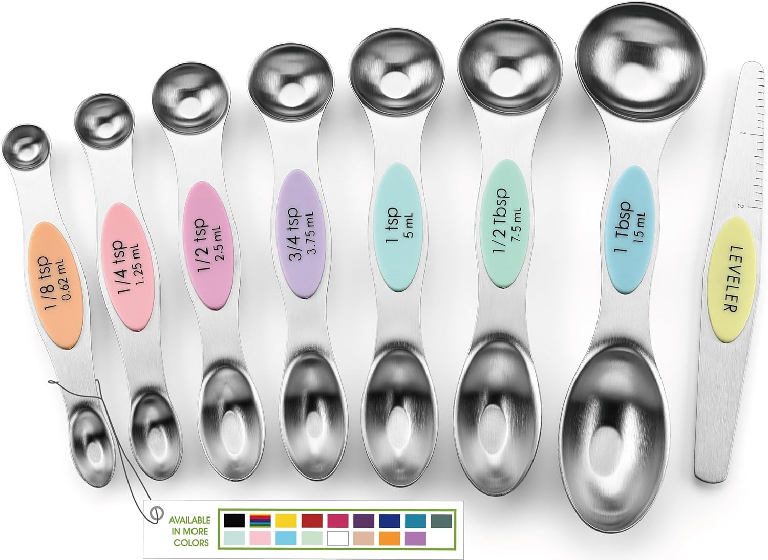 Spring Chef Magnetic Measuring Spoons Set with Strong N45 Magnets, Heavy Duty Stainless Steel Metal, Fits in Most Kitchen Spice Jars for Baking & Cooking, BPA Free, Black, Set of 8 with Leveler