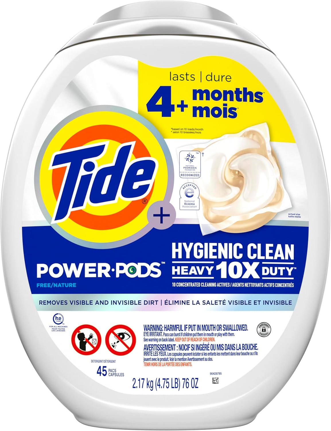 Tide Hygienic Clean Heavy 10x Duty Power PODS Laundry Detergent Pacs For Visible and Invisible Dirt, Spring Meadow Scent, 45 Count