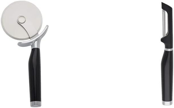 KitchenAid Classic Pizza Wheel with Sharp Blade For Cutting Through Crusts, Pies and More, Built In Finger Guard for Safety and Comfort Grip to Protect Fingers, Dishwasher Safe, 9-Inch, Black